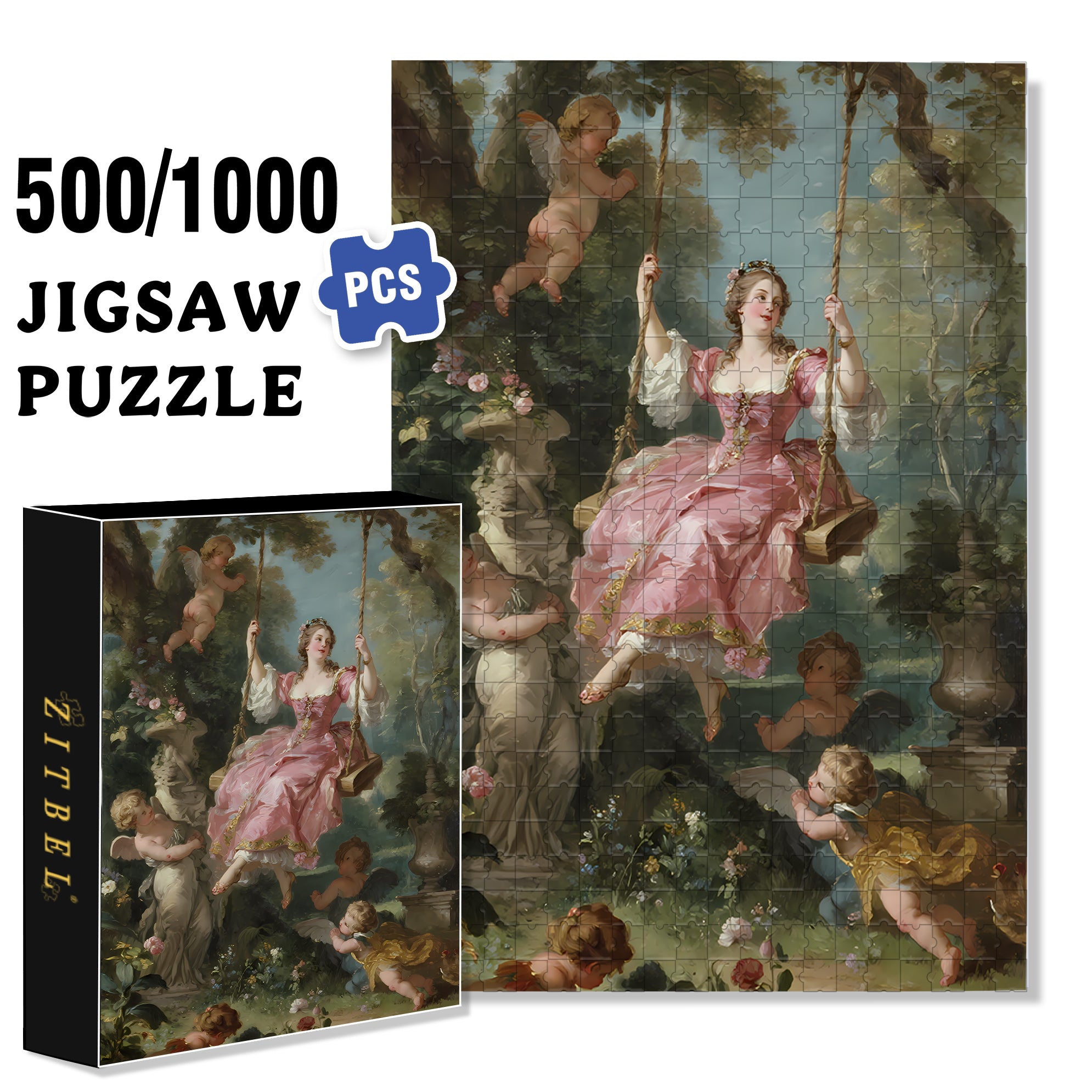 Swinging With Angels 500pcs/1000pcs Jigsaw Puzzle, Scratch-Resistant, Interactive Family Game & Brain-Boosting DIY Decor, Perfect for Halloween, Christmas & New Year Gifts, Family Puzzle Game