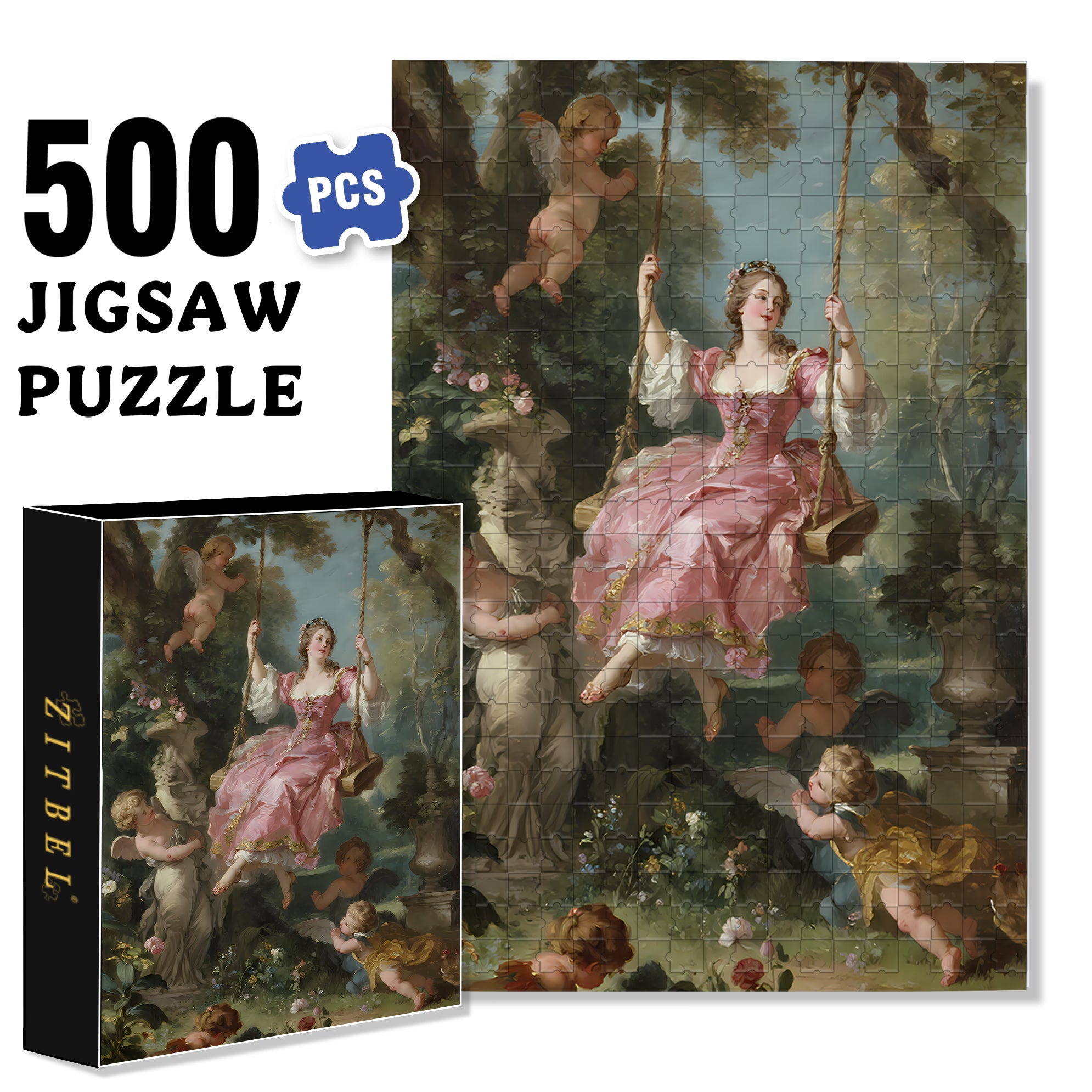 Swinging With Angels 500pcs/1000pcs Jigsaw Puzzle, Scratch-Resistant, Interactive Family Game & Brain-Boosting DIY Decor, Perfect for Halloween, Christmas & New Year Gifts, Family Puzzle Game