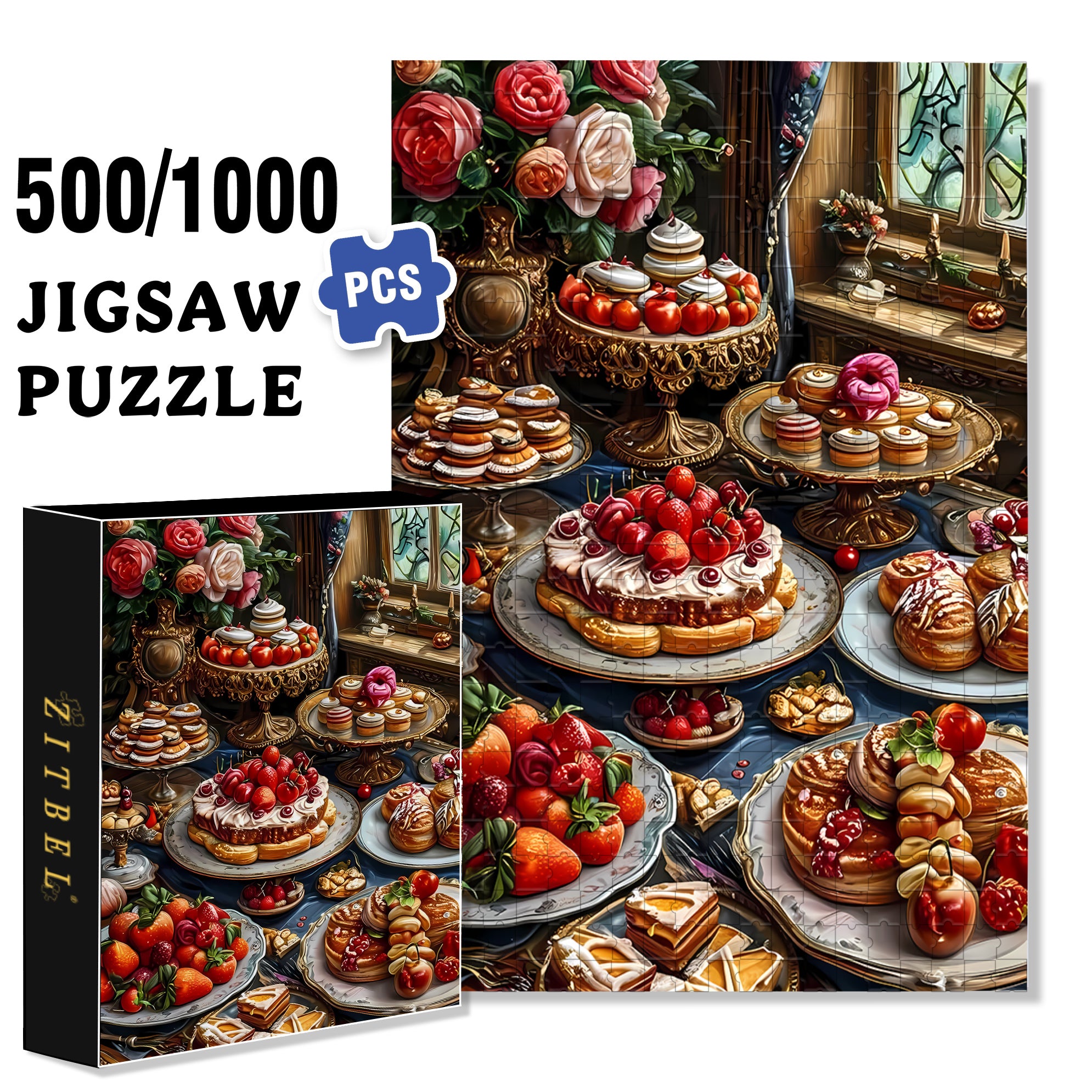 Tea Time 500pcs/1000pcs Jigsaw Puzzle, Scratch-Resistant, Interactive Family Game & Brain-Boosting DIY Decor, Perfect for Halloween, Christmas & New Year Gifts, Family Puzzle Game