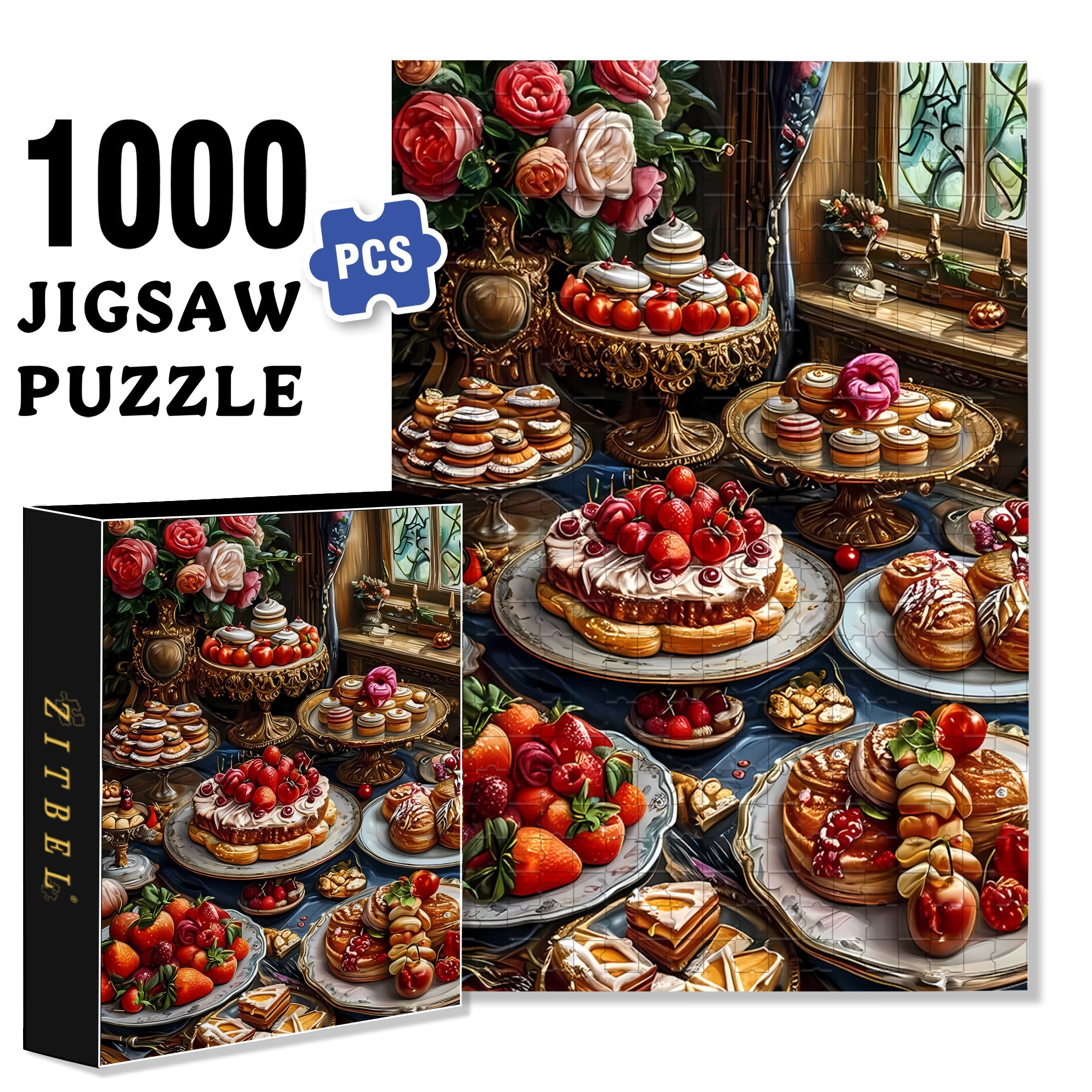 Tea Time 500pcs/1000pcs Jigsaw Puzzle, Scratch-Resistant, Interactive Family Game & Brain-Boosting DIY Decor, Perfect for Halloween, Christmas & New Year Gifts, Family Puzzle Game