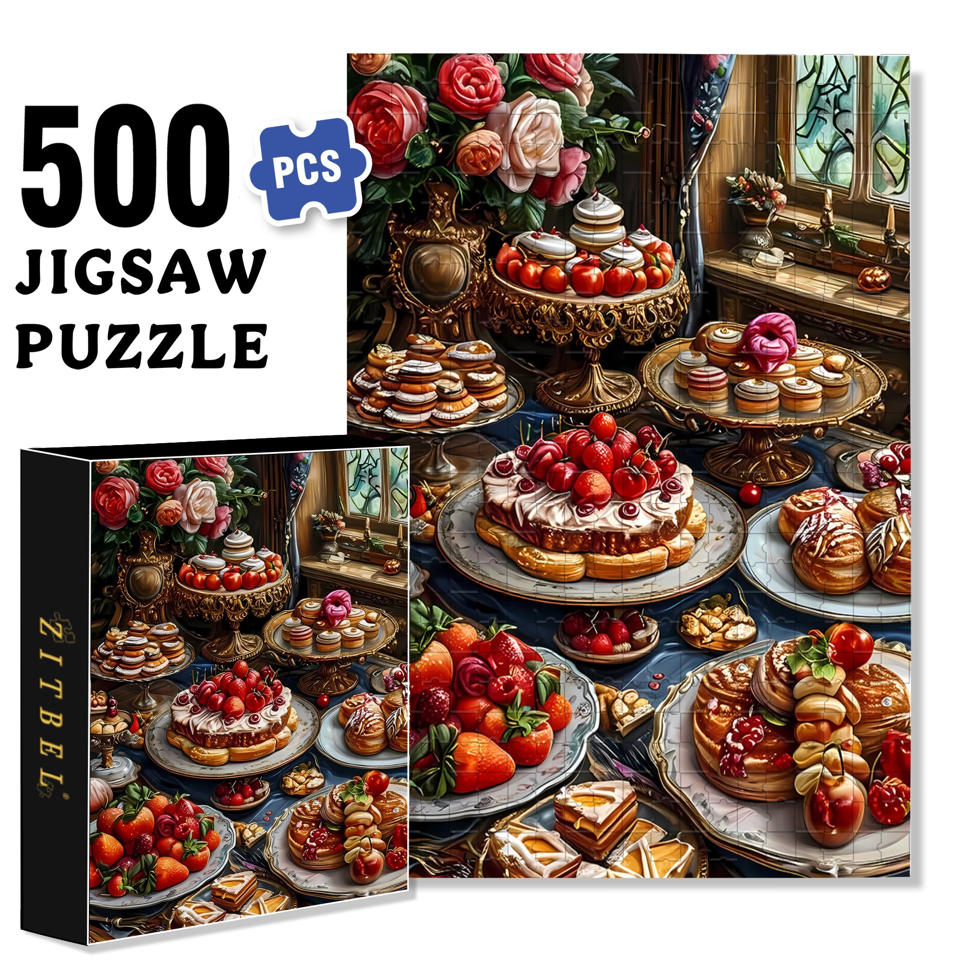 Tea Time 500pcs/1000pcs Jigsaw Puzzle, Scratch-Resistant, Interactive Family Game & Brain-Boosting DIY Decor, Perfect for Halloween, Christmas & New Year Gifts, Family Puzzle Game
