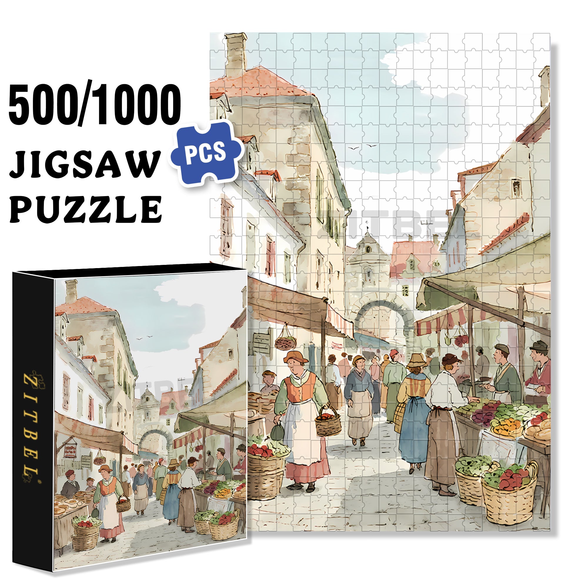 Vegetable Market 500pcs/1000pcs Jigsaw Puzzle, Scratch-Resistant, Interactive Family Game & Brain-Boosting DIY Decor, Perfect for Halloween, Christmas & New Year Gifts, Family Puzzle Game