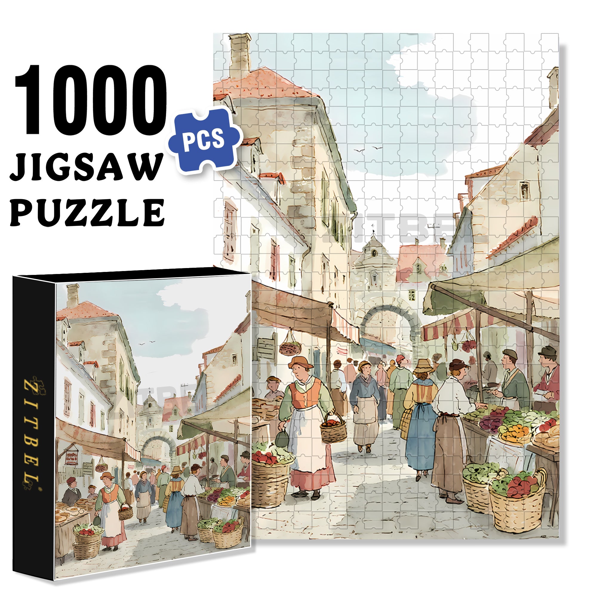 Vegetable Market 500pcs/1000pcs Jigsaw Puzzle, Scratch-Resistant, Interactive Family Game & Brain-Boosting DIY Decor, Perfect for Halloween, Christmas & New Year Gifts, Family Puzzle Game