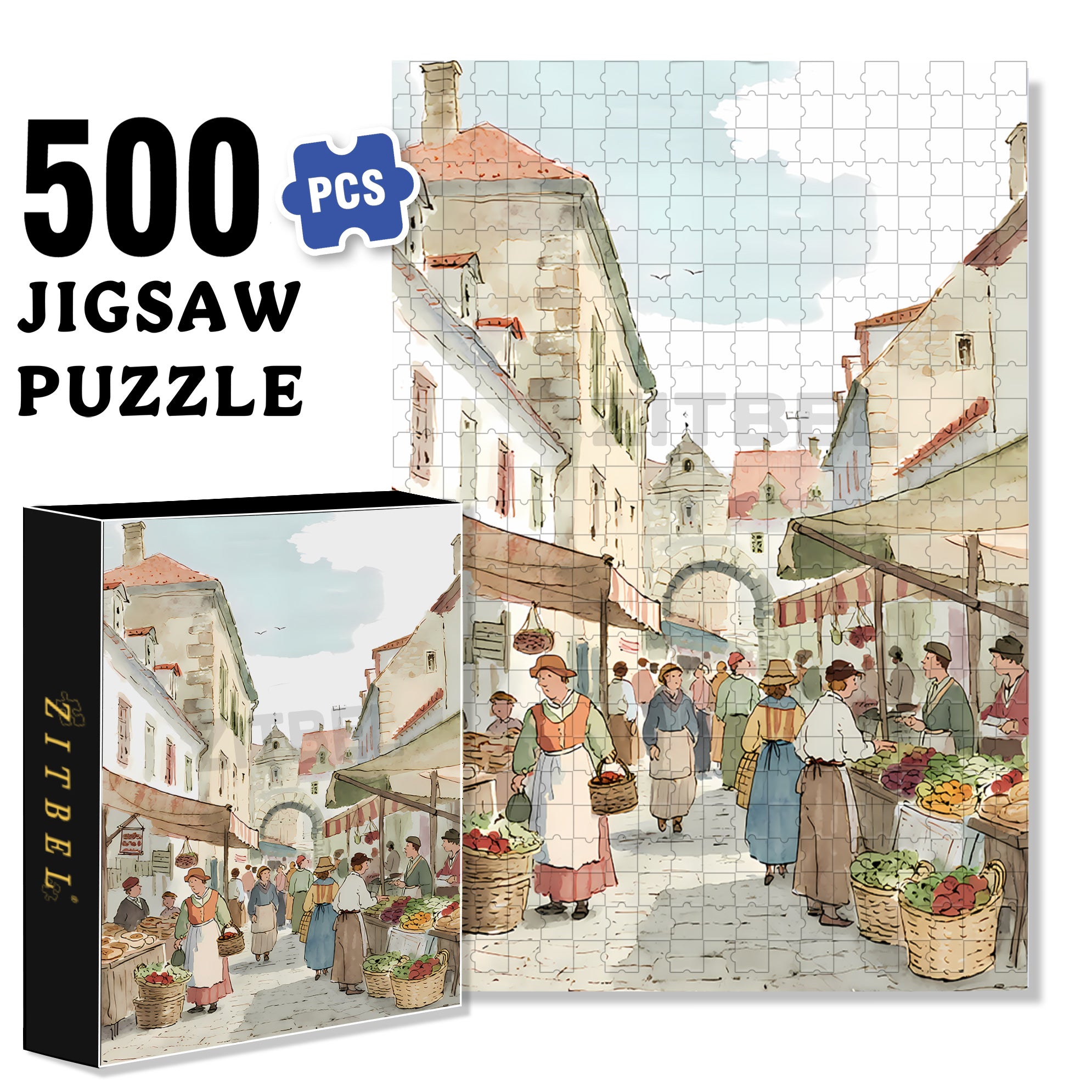 Vegetable Market 500pcs/1000pcs Jigsaw Puzzle, Scratch-Resistant, Interactive Family Game & Brain-Boosting DIY Decor, Perfect for Halloween, Christmas & New Year Gifts, Family Puzzle Game