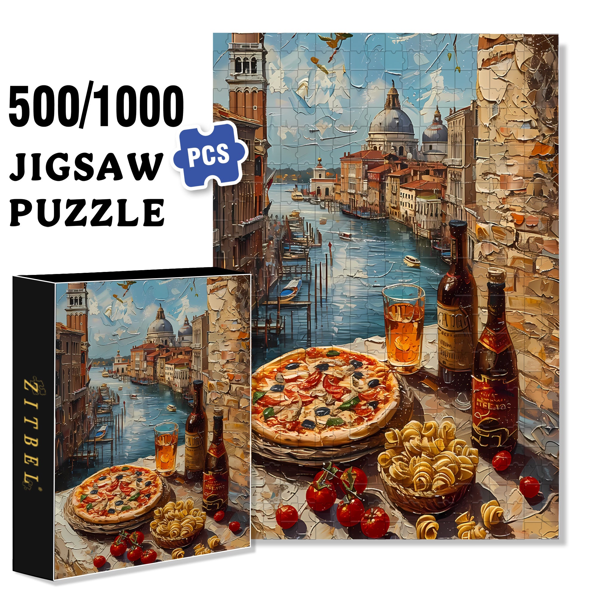 Venice Italian 500pcs/1000pcs Jigsaw Puzzle, Scratch-Resistant, Interactive Family Game & Brain-Boosting DIY Decor, Perfect for Halloween, Christmas & New Year Gifts, Family Puzzle Game