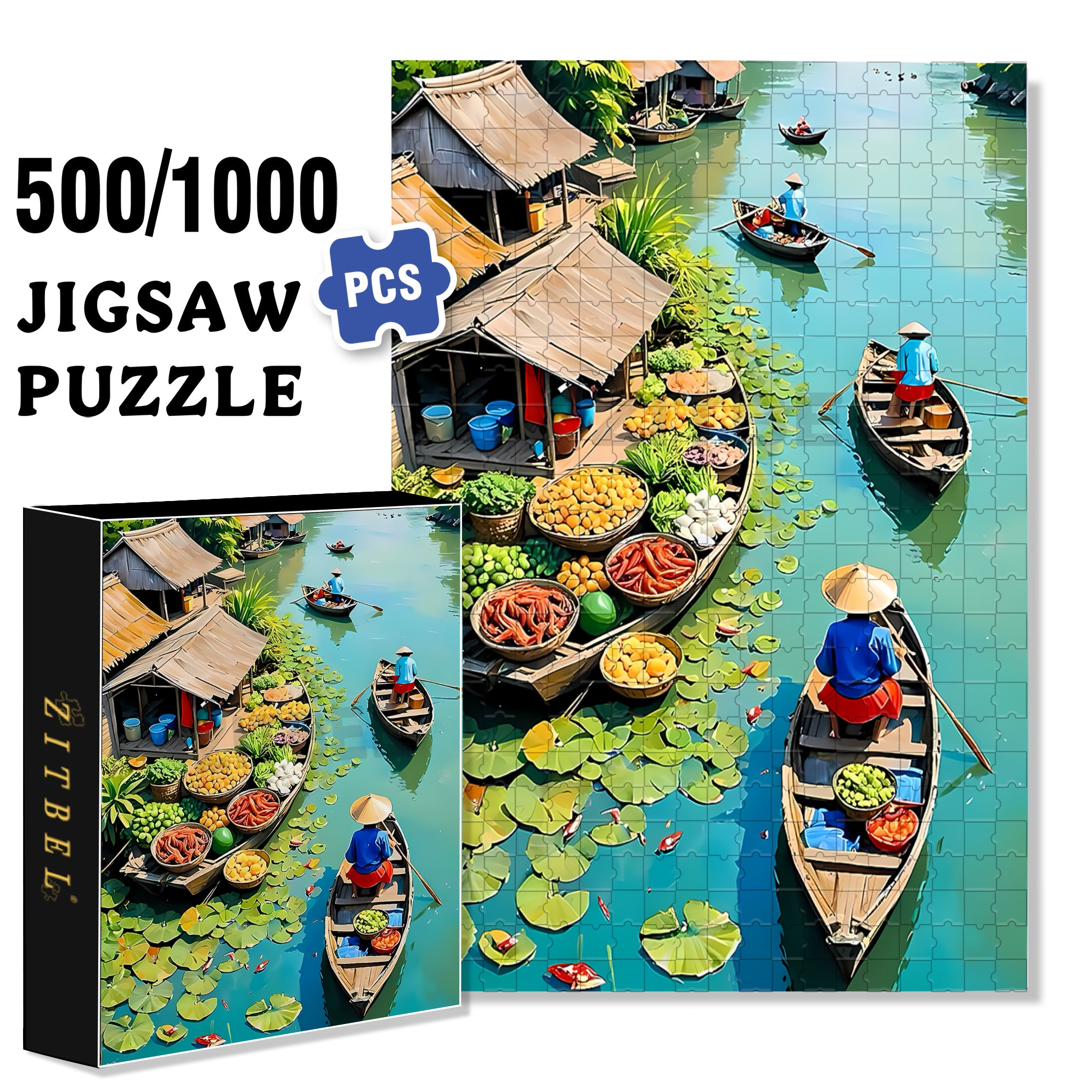 Vietnam 500pcs/1000pcs Jigsaw Puzzle, Scratch-Resistant, Interactive Family Game & Brain-Boosting DIY Decor, Perfect for Halloween, Christmas & New Year Gifts, Family Puzzle Game