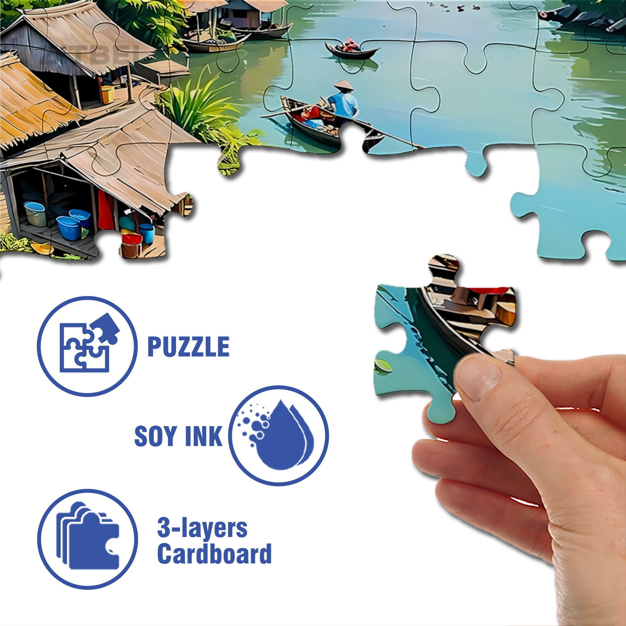 Vietnam 500pcs/1000pcs Jigsaw Puzzle, Scratch-Resistant, Interactive Family Game & Brain-Boosting DIY Decor, Perfect for Halloween, Christmas & New Year Gifts, Family Puzzle Game