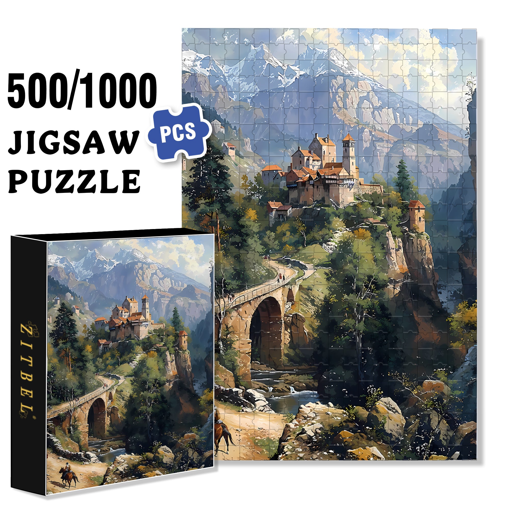 Village & Mountain 500pcs/1000pcs Jigsaw Puzzle, Scratch-Resistant, Interactive Family Game & Brain-Boosting DIY Decor, Perfect for Halloween, Christmas & New Year Gifts, Family Puzzle Game