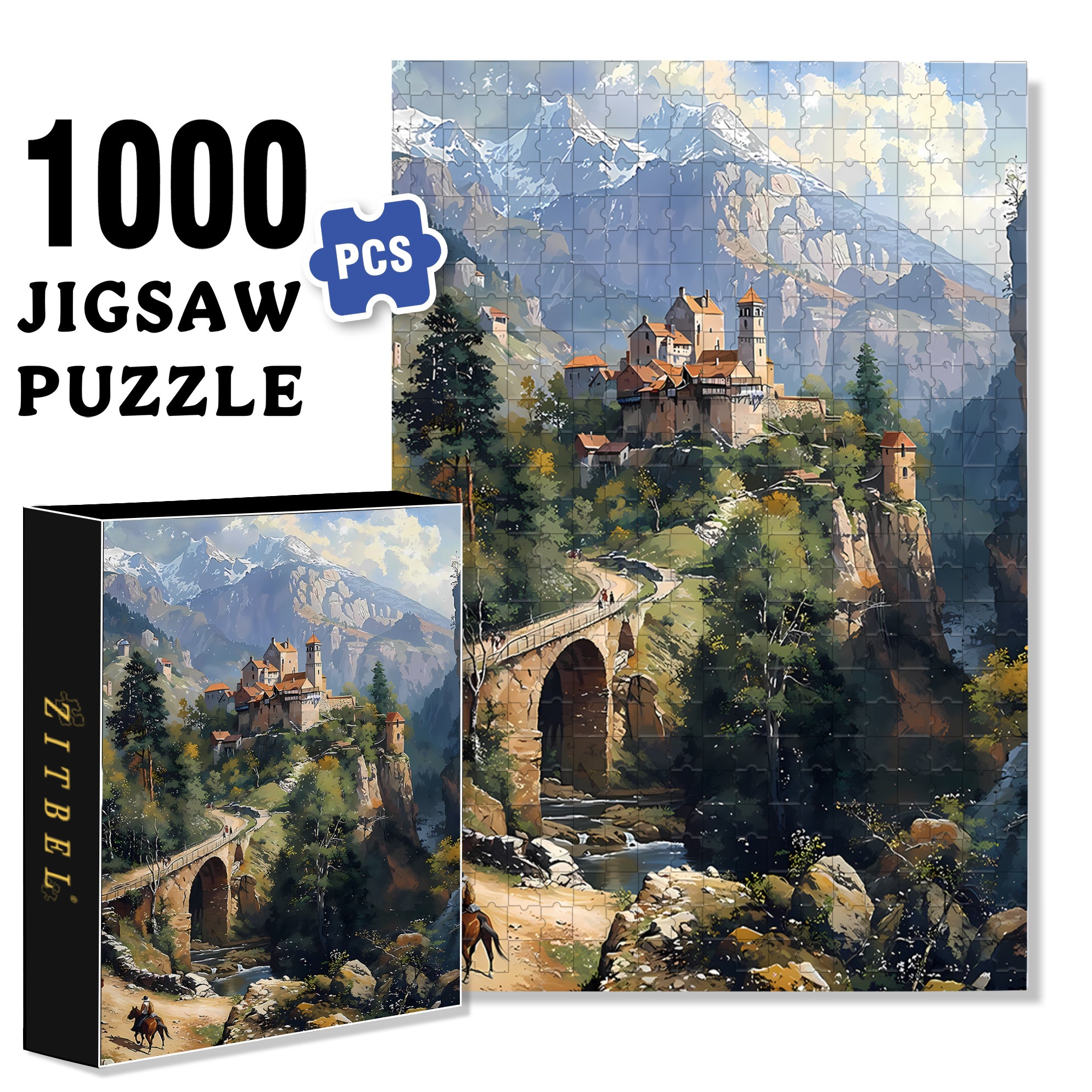 Village & Mountain 500pcs/1000pcs Jigsaw Puzzle, Scratch-Resistant, Interactive Family Game & Brain-Boosting DIY Decor, Perfect for Halloween, Christmas & New Year Gifts, Family Puzzle Game