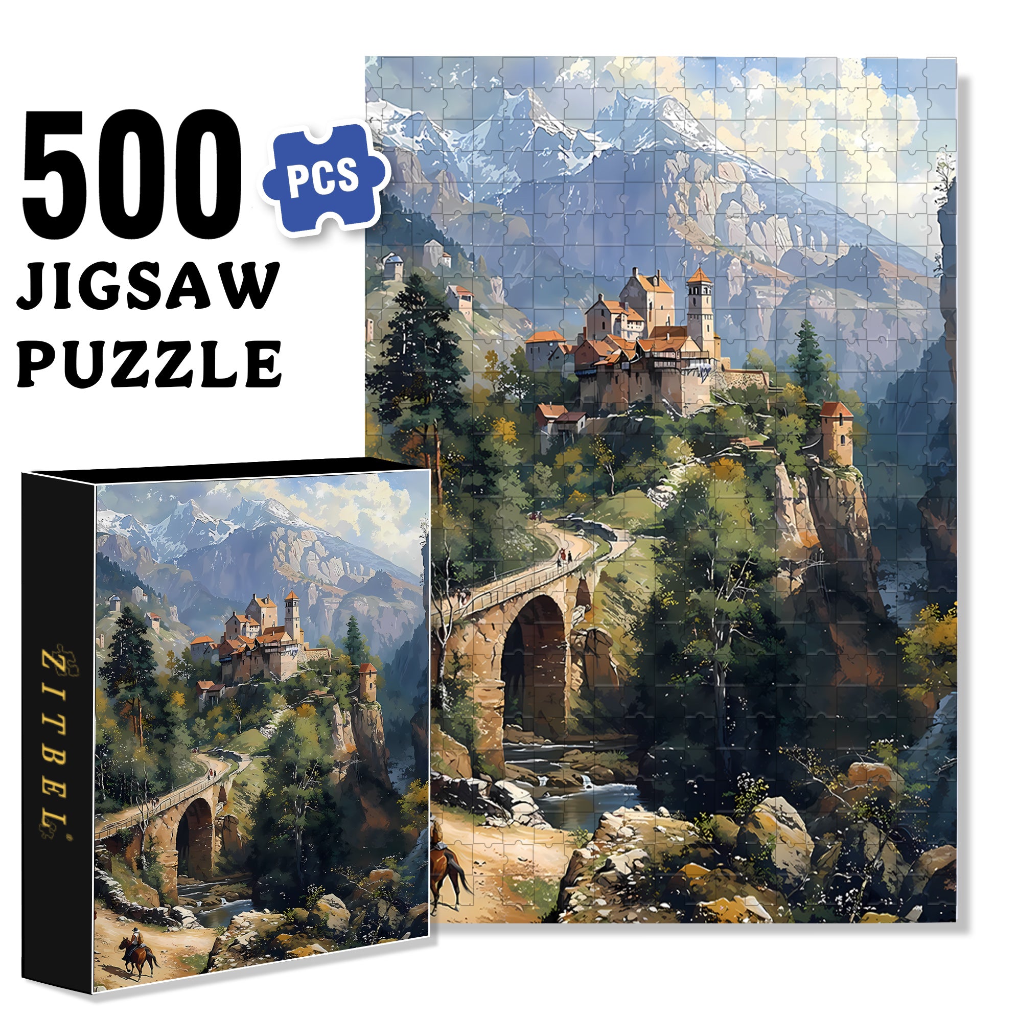Village & Mountain 500pcs/1000pcs Jigsaw Puzzle, Scratch-Resistant, Interactive Family Game & Brain-Boosting DIY Decor, Perfect for Halloween, Christmas & New Year Gifts, Family Puzzle Game