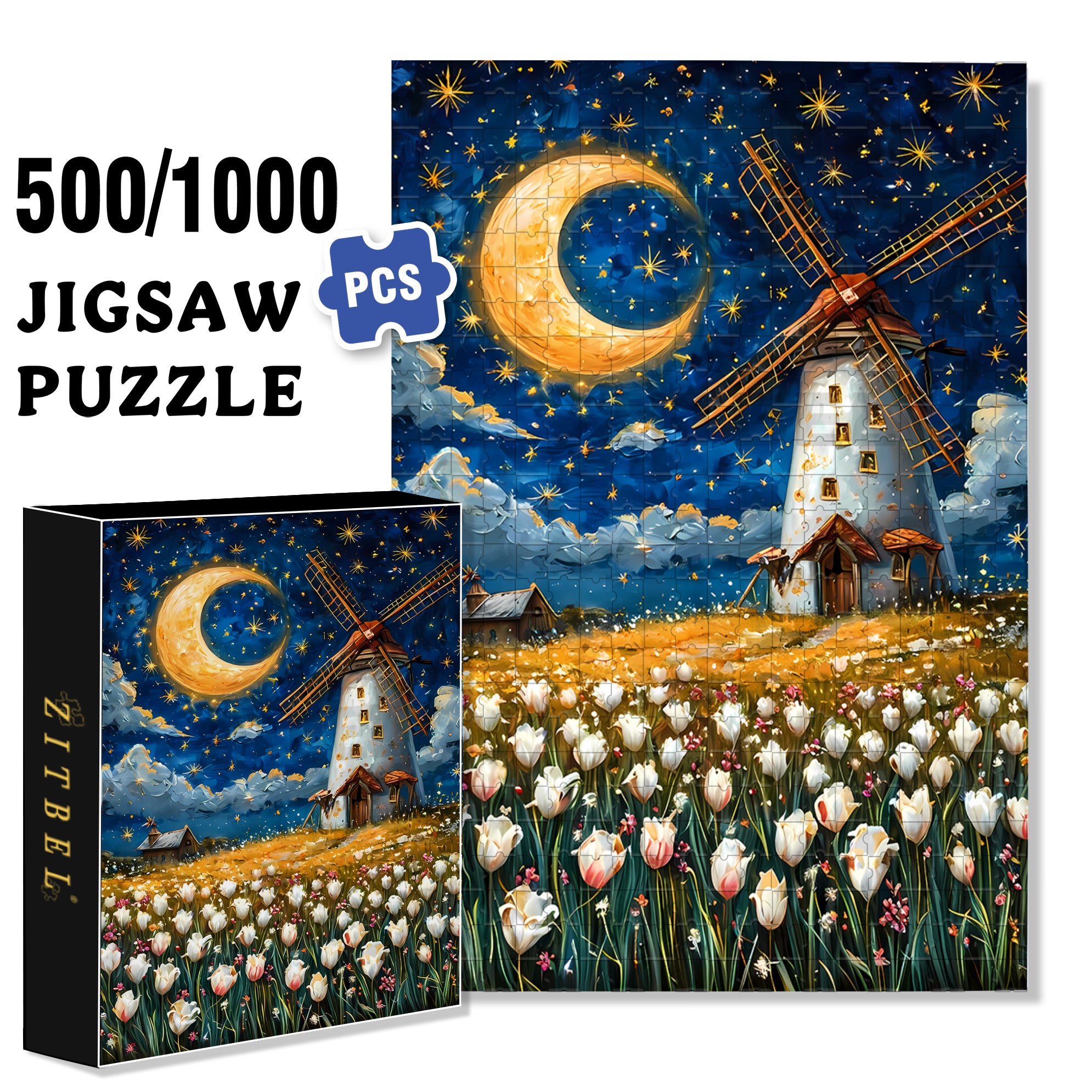 Windmill 500pcs/1000pcs Jigsaw Puzzle, Scratch-Resistant, Interactive Family Game & Brain-Boosting DIY Decor, Perfect for Halloween, Christmas & New Year Gifts, Family Puzzle Game