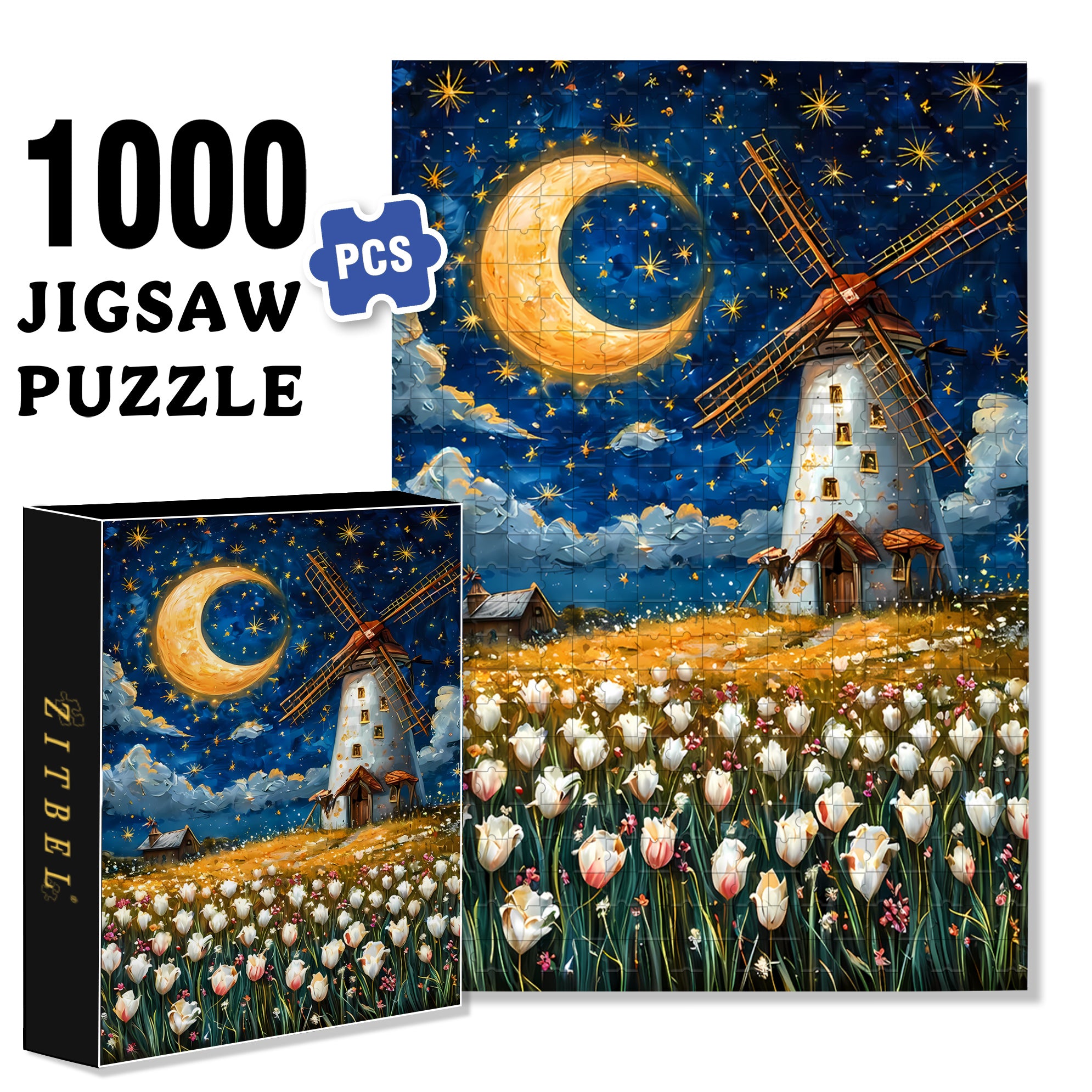 Windmill 500pcs/1000pcs Jigsaw Puzzle, Scratch-Resistant, Interactive Family Game & Brain-Boosting DIY Decor, Perfect for Halloween, Christmas & New Year Gifts, Family Puzzle Game