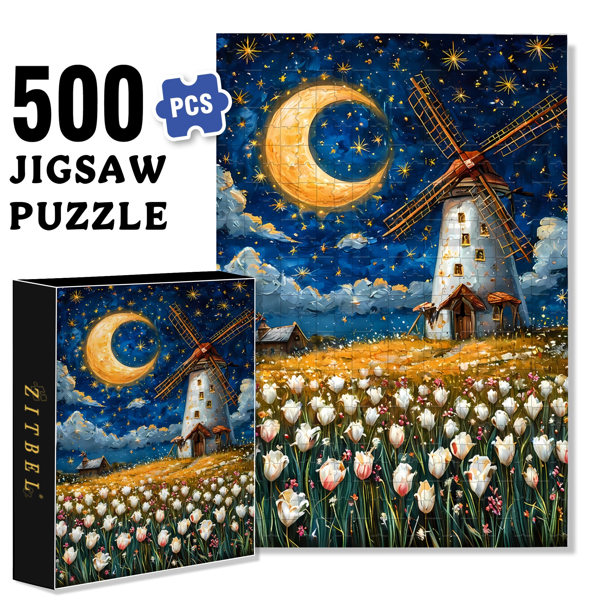 Windmill 500pcs/1000pcs Jigsaw Puzzle, Scratch-Resistant, Interactive Family Game & Brain-Boosting DIY Decor, Perfect for Halloween, Christmas & New Year Gifts, Family Puzzle Game