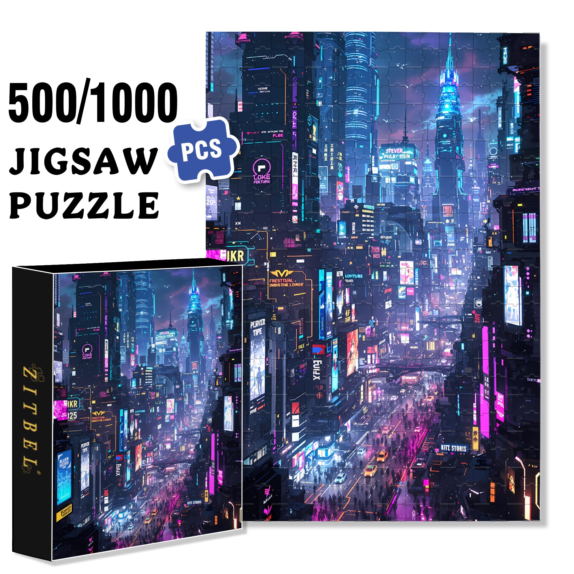 A Futuristic Urban Dream 500pcs/1000pcs Jigsaw Puzzle, Scratch-Resistant, Interactive Family Game & Brain-Boosting DIY Decor, Perfect for Halloween, Christmas & New Year Gifts, Family Puzzle Game