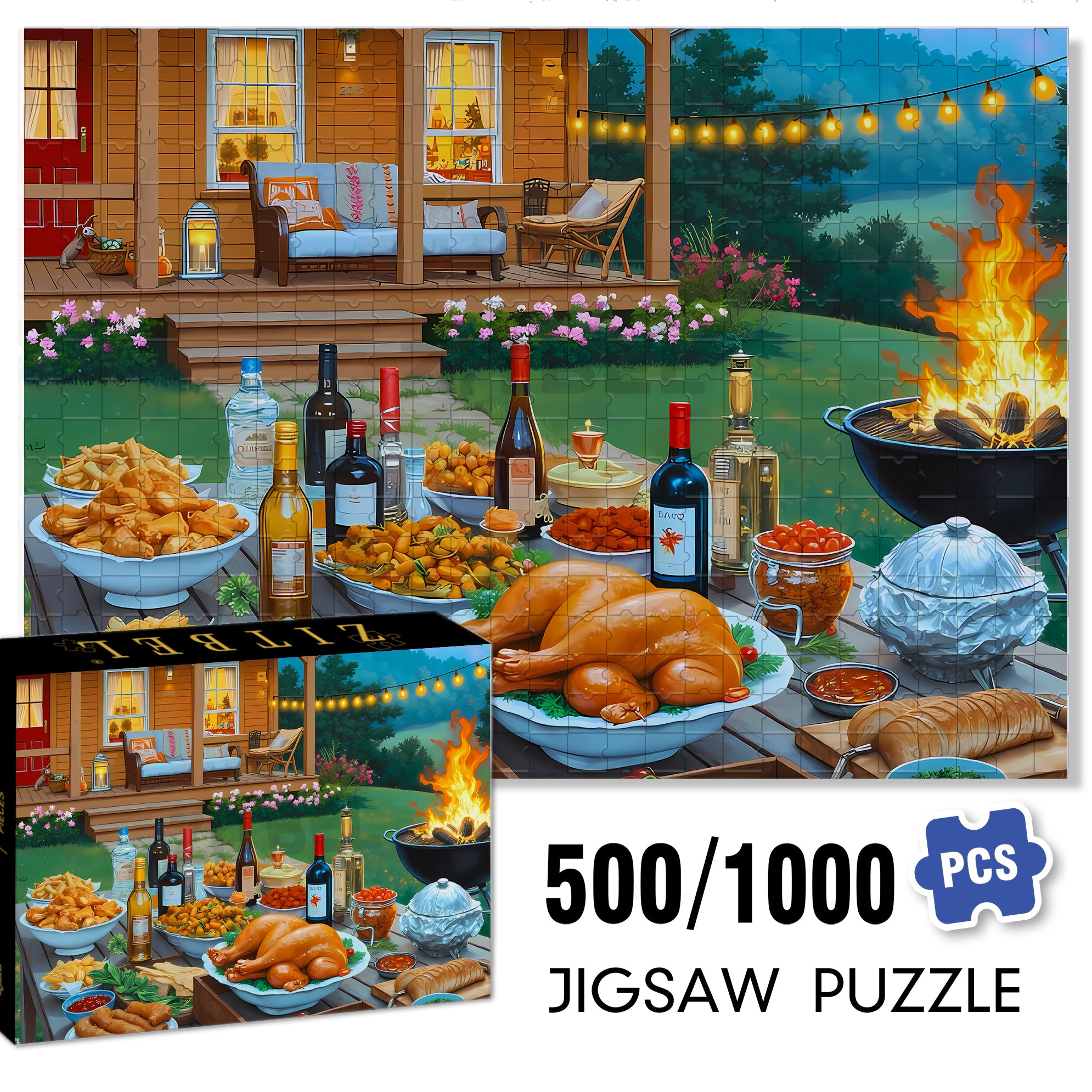 A Rich Dinner 500pcs/1000pcs Jigsaw Puzzle, Scratch-Resistant, Interactive Family Game & Brain-Boosting DIY Decor, Perfect for Halloween, Christmas & New Year Gifts, Family Puzzle Game