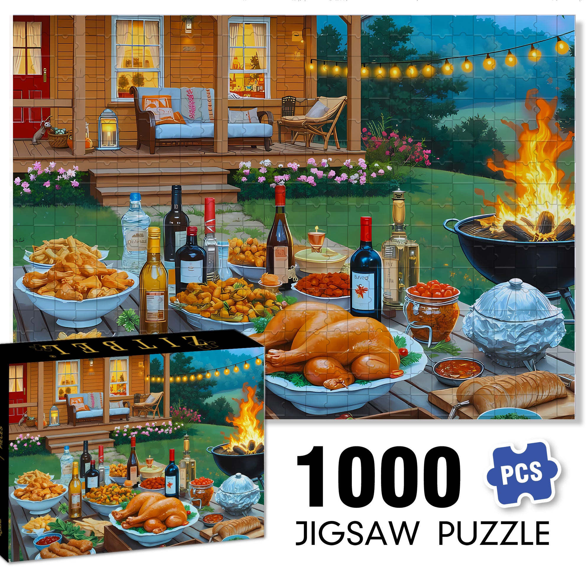 A Rich Dinner 500pcs/1000pcs Jigsaw Puzzle, Scratch-Resistant, Interactive Family Game & Brain-Boosting DIY Decor, Perfect for Halloween, Christmas & New Year Gifts, Family Puzzle Game