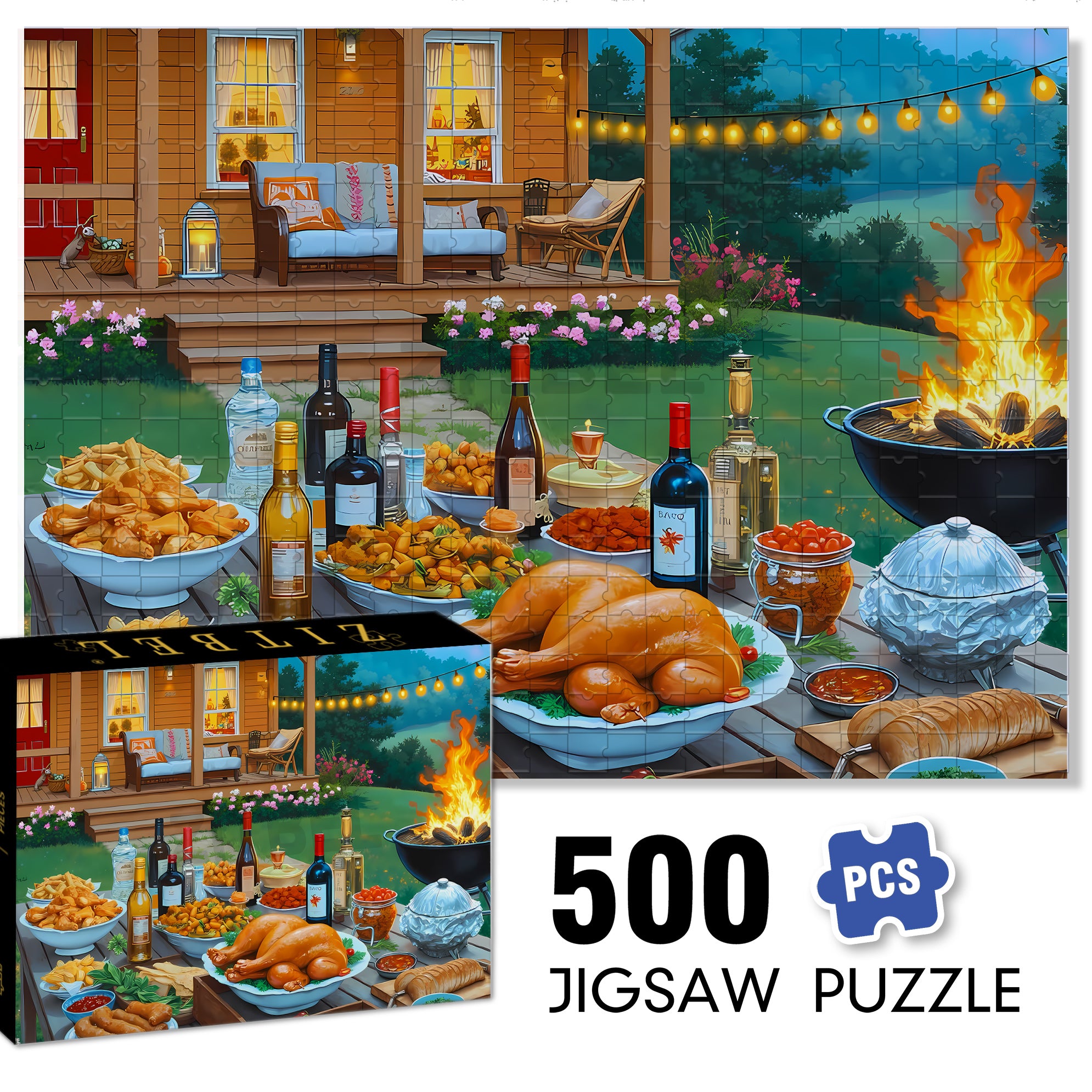 A Rich Dinner 500pcs/1000pcs Jigsaw Puzzle, Scratch-Resistant, Interactive Family Game & Brain-Boosting DIY Decor, Perfect for Halloween, Christmas & New Year Gifts, Family Puzzle Game