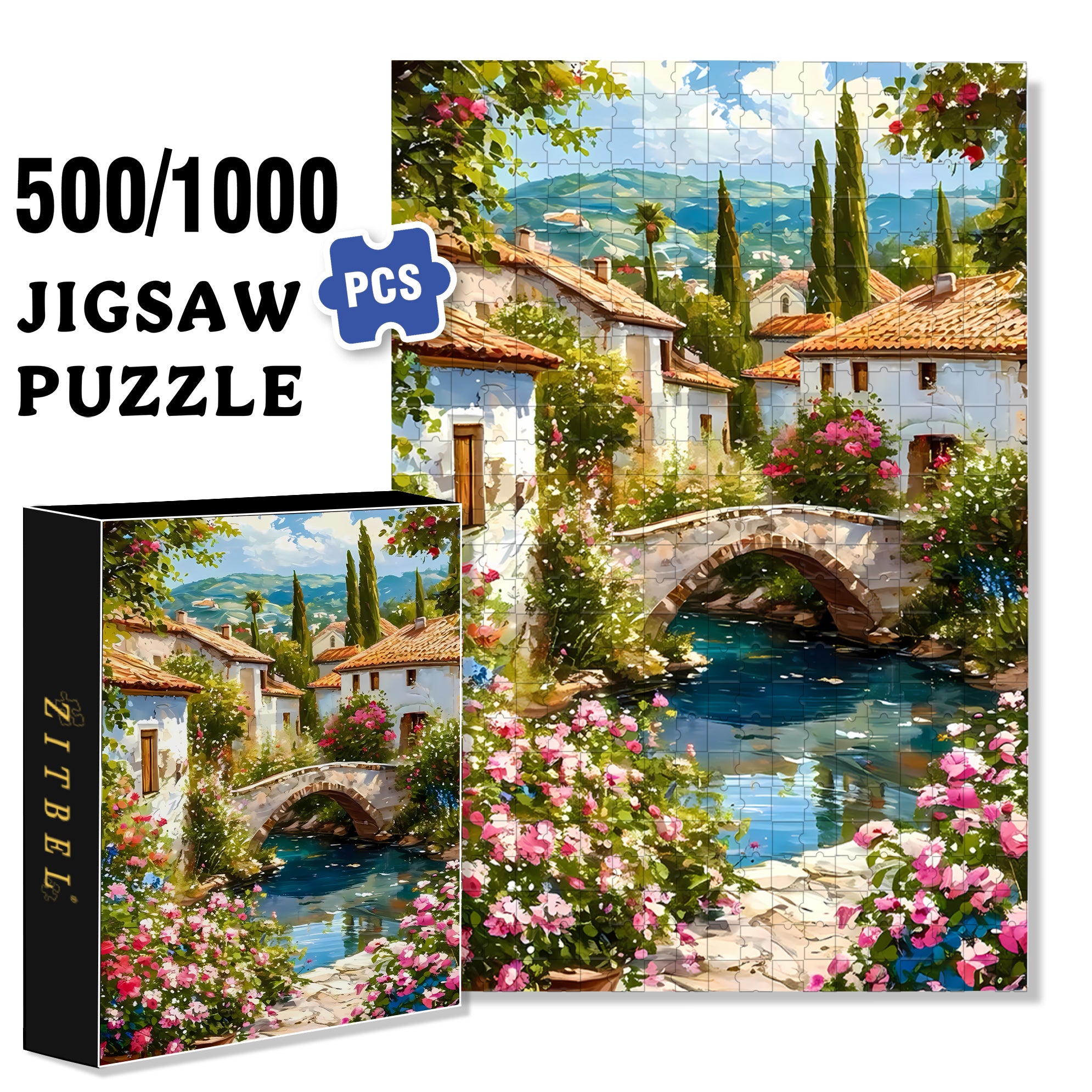 Beautiful Countryside 500pcs/1000pcs Jigsaw Puzzle, Scratch-Resistant, Interactive Family Game & Brain-Boosting DIY Decor, Perfect for Halloween, Christmas & New Year Gifts, Family Puzzle Game