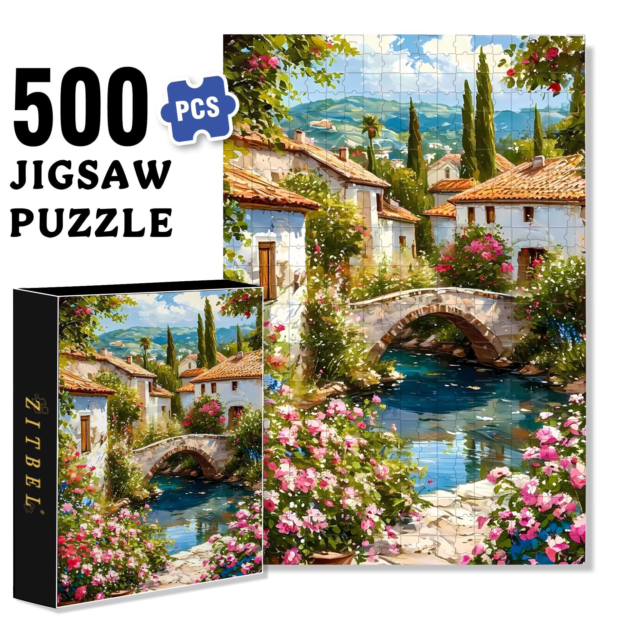 Beautiful Countryside 500pcs/1000pcs Jigsaw Puzzle, Scratch-Resistant, Interactive Family Game & Brain-Boosting DIY Decor, Perfect for Halloween, Christmas & New Year Gifts, Family Puzzle Game