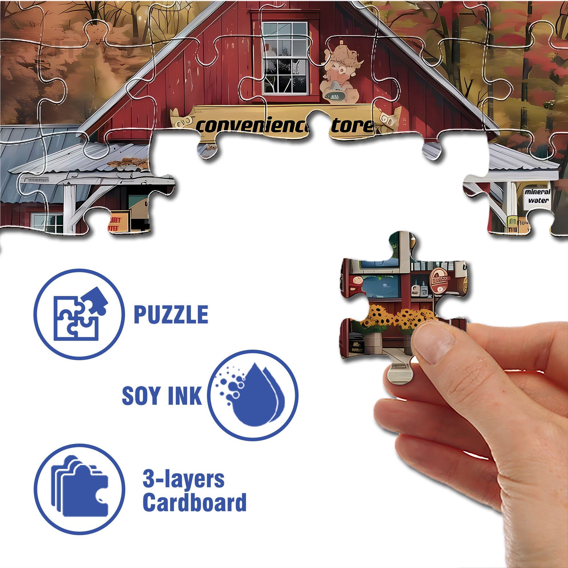 Convenience Store 500pcs/1000pcs Jigsaw Puzzle, Scratch-Resistant, Interactive Family Game & Brain-Boosting DIY Decor, Perfect for Halloween, Christmas & New Year Gifts, Family Puzzle Game