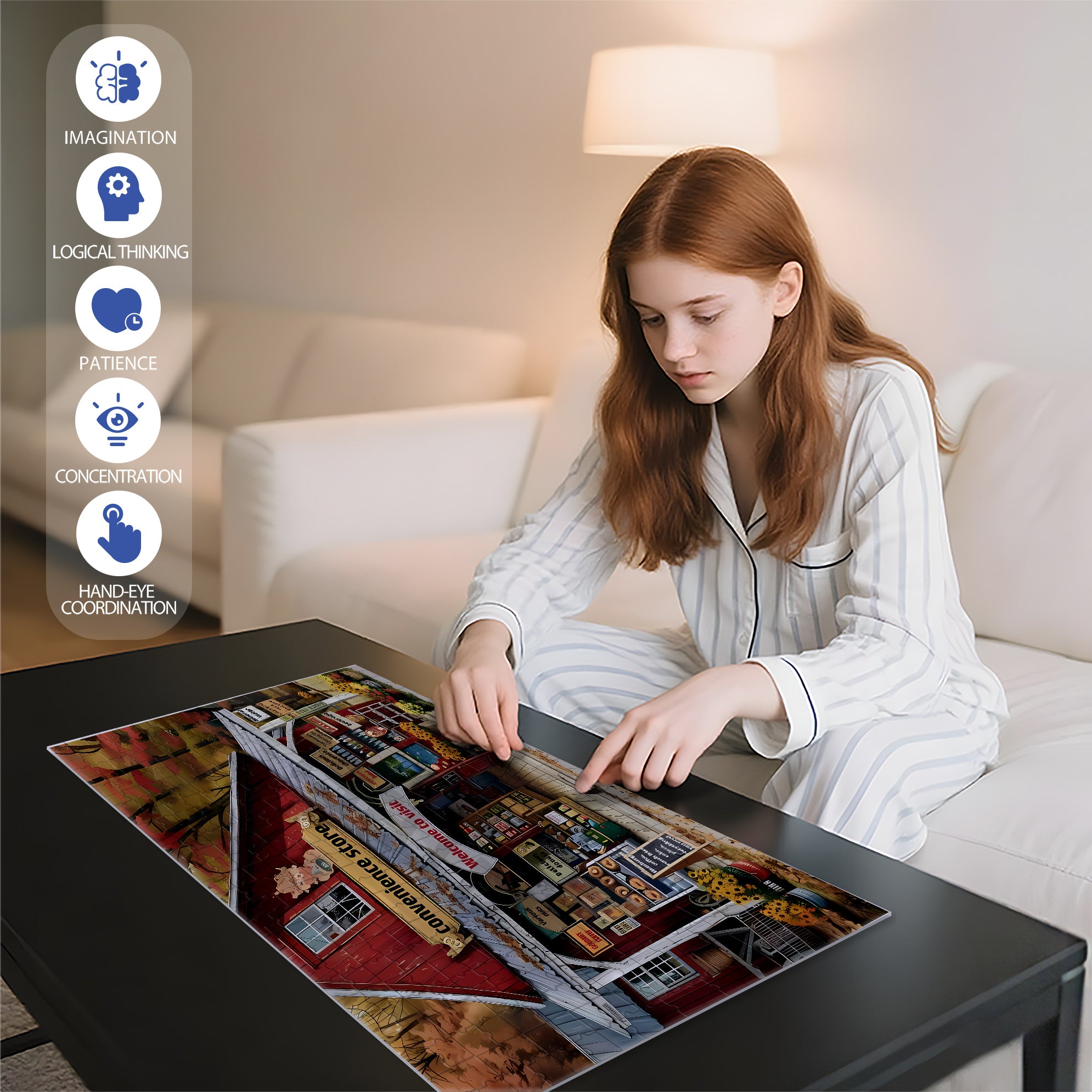 Convenience Store 500pcs/1000pcs Jigsaw Puzzle, Scratch-Resistant, Interactive Family Game & Brain-Boosting DIY Decor, Perfect for Halloween, Christmas & New Year Gifts, Family Puzzle Game