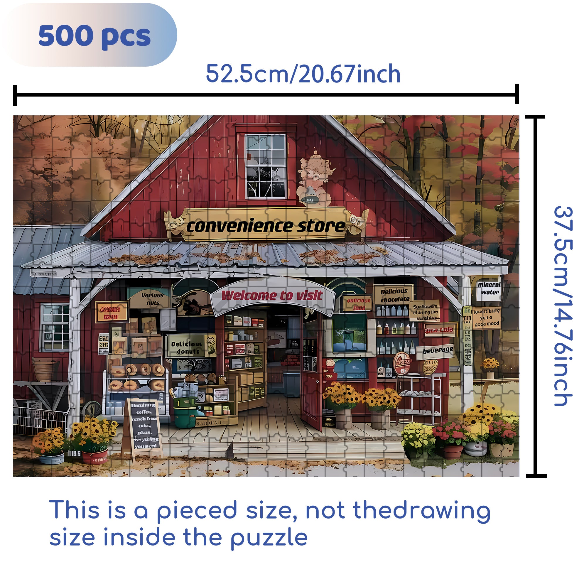 Convenience Store 500pcs/1000pcs Jigsaw Puzzle, Scratch-Resistant, Interactive Family Game & Brain-Boosting DIY Decor, Perfect for Halloween, Christmas & New Year Gifts, Family Puzzle Game