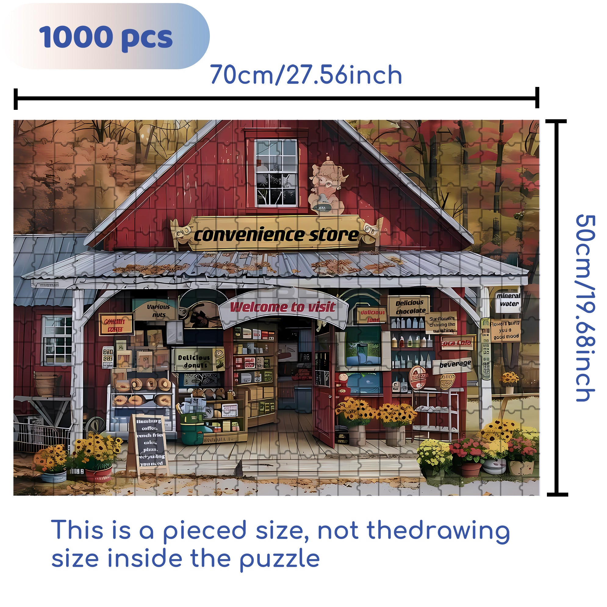 Convenience Store 500pcs/1000pcs Jigsaw Puzzle, Scratch-Resistant, Interactive Family Game & Brain-Boosting DIY Decor, Perfect for Halloween, Christmas & New Year Gifts, Family Puzzle Game