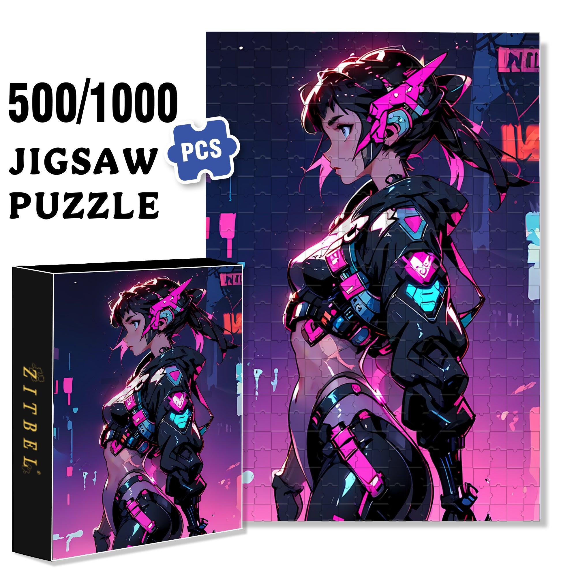 Cool Girl 500pcs/1000pcs Jigsaw Puzzle, Scratch-Resistant, Interactive Family Game & Brain-Boosting DIY Decor, Perfect for Halloween, Christmas & New Year Gifts, Family Puzzle Game