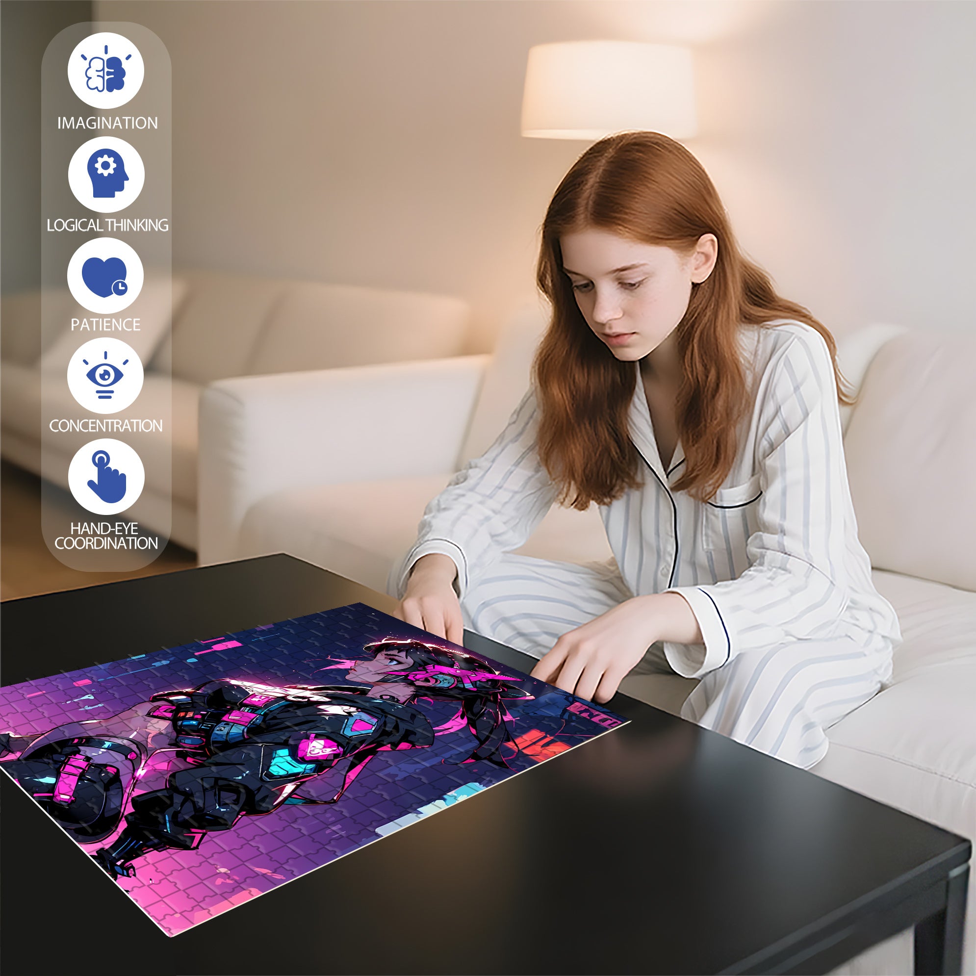 Cool Girl 500pcs/1000pcs Jigsaw Puzzle, Scratch-Resistant, Interactive Family Game & Brain-Boosting DIY Decor, Perfect for Halloween, Christmas & New Year Gifts, Family Puzzle Game