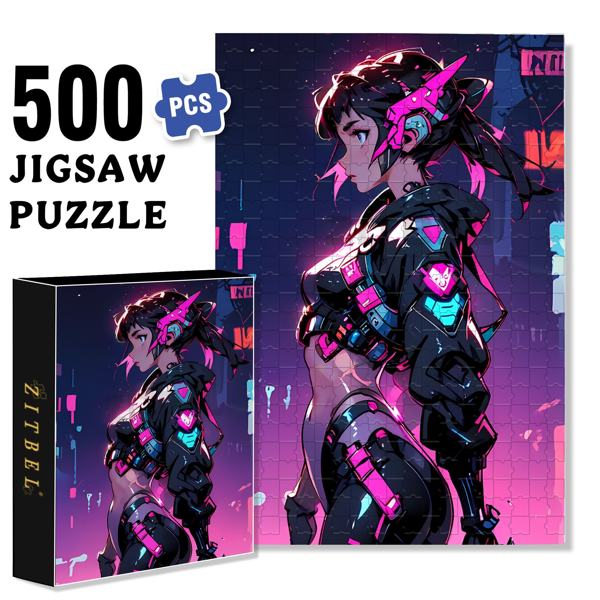 Cool Girl 500pcs/1000pcs Jigsaw Puzzle, Scratch-Resistant, Interactive Family Game & Brain-Boosting DIY Decor, Perfect for Halloween, Christmas & New Year Gifts, Family Puzzle Game
