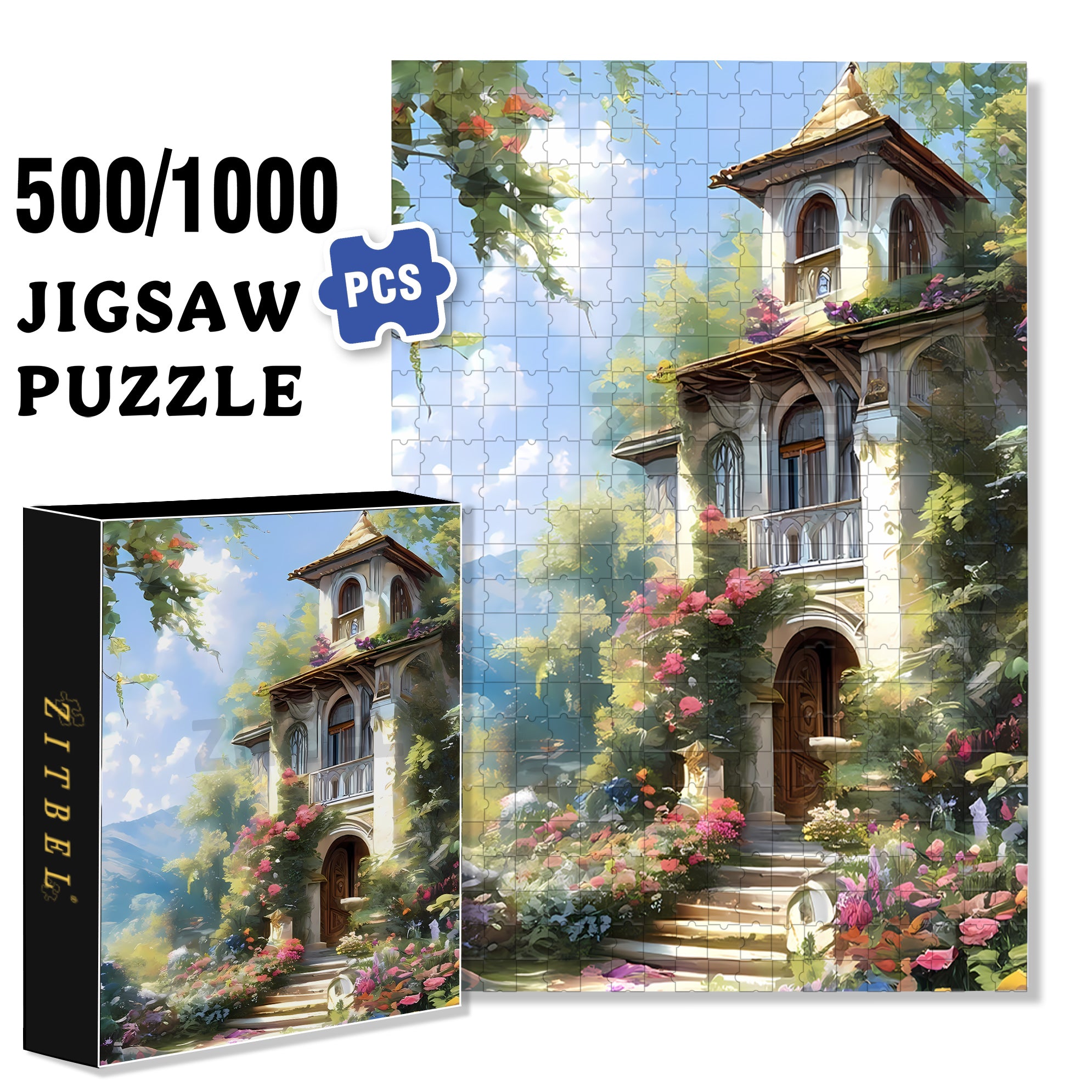 Dream House 500pcs/1000pcs Jigsaw Puzzle, Scratch-Resistant, Interactive Family Game & Brain-Boosting DIY Decor, Perfect for Halloween, Christmas & New Year Gifts, Family Puzzle Game
