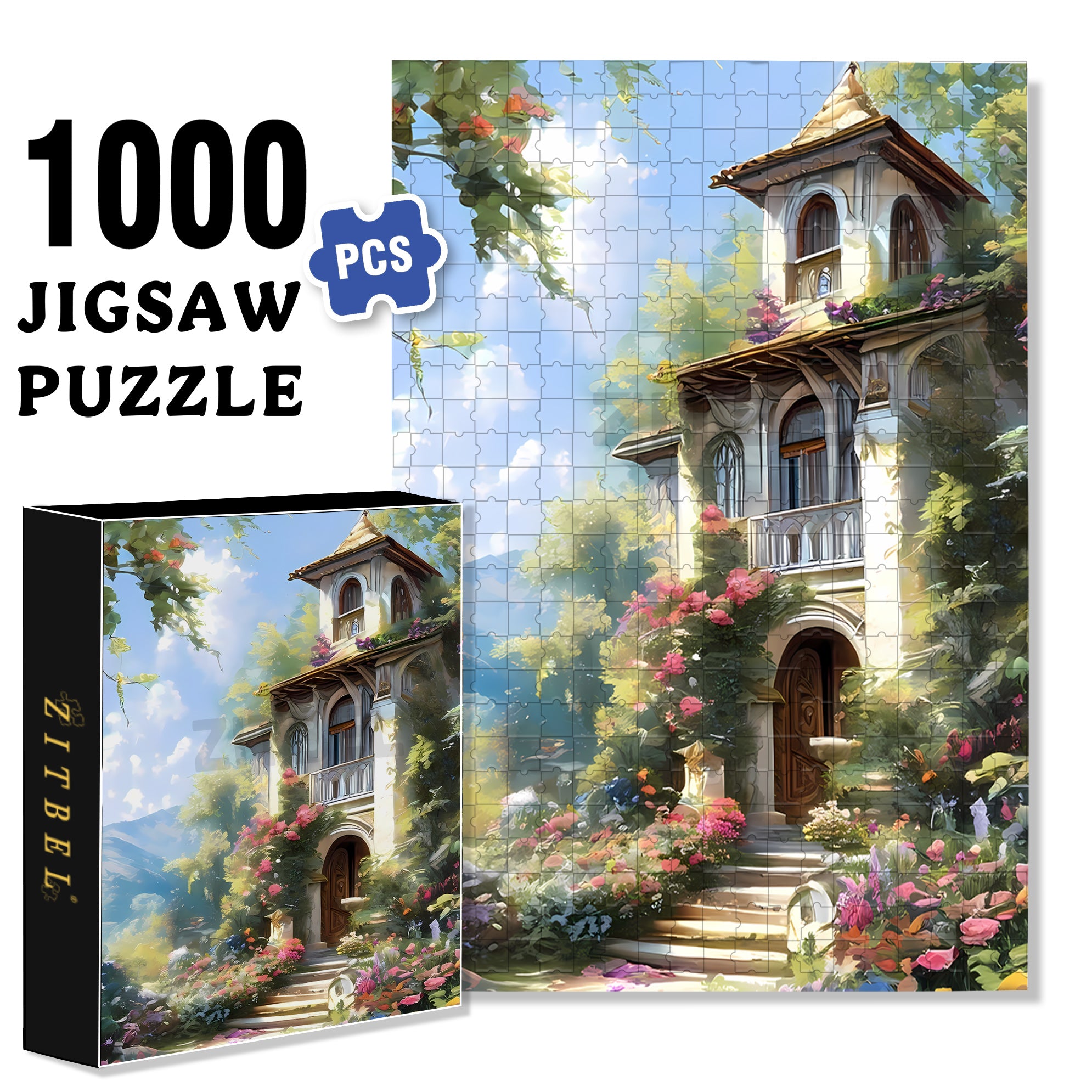 Dream House 500pcs/1000pcs Jigsaw Puzzle, Scratch-Resistant, Interactive Family Game & Brain-Boosting DIY Decor, Perfect for Halloween, Christmas & New Year Gifts, Family Puzzle Game