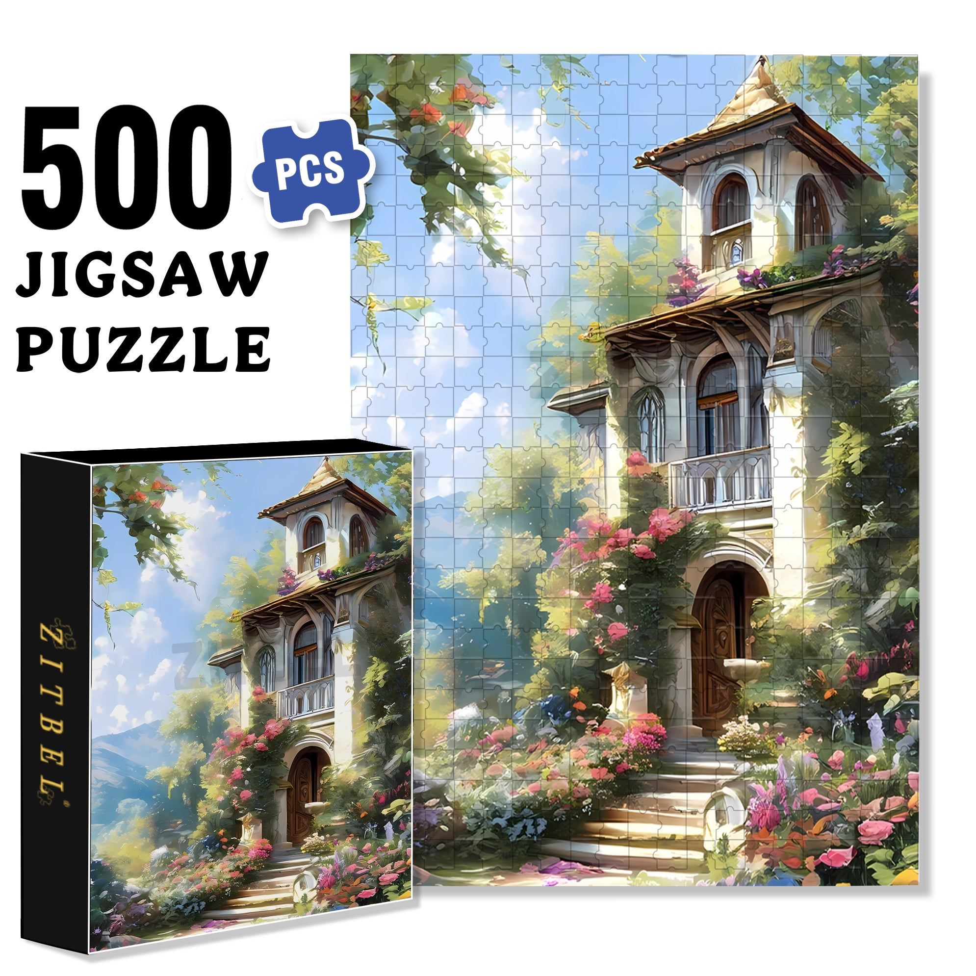 Dream House 500pcs/1000pcs Jigsaw Puzzle, Scratch-Resistant, Interactive Family Game & Brain-Boosting DIY Decor, Perfect for Halloween, Christmas & New Year Gifts, Family Puzzle Game