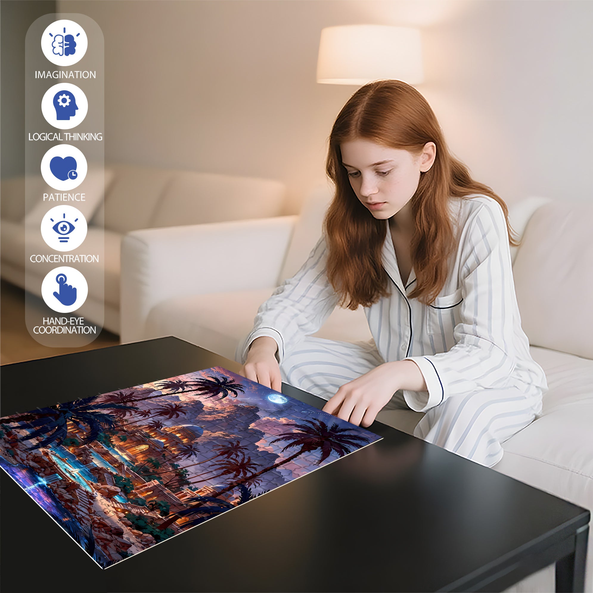 Evening 500pcs/1000pcs Jigsaw Puzzle, Scratch-Resistant, Interactive Family Game & Brain-Boosting DIY Decor, Perfect for Halloween, Christmas & New Year Gifts, Family Puzzle Game