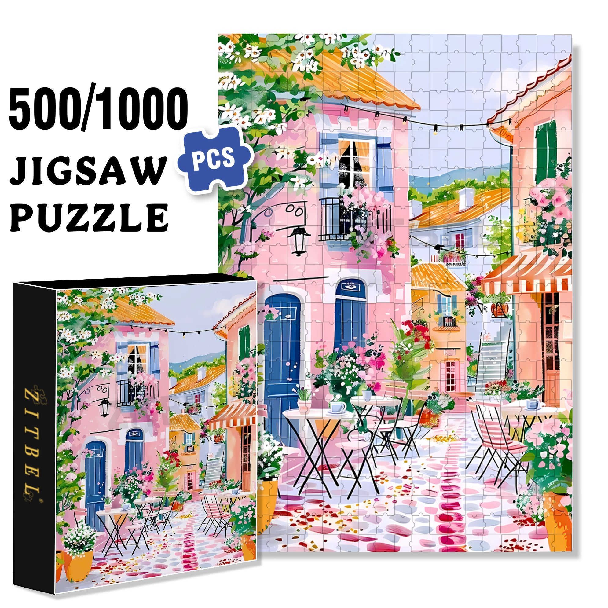 Fashion Town 500pcs/1000pcs Jigsaw Puzzle, Scratch-Resistant, Interactive Family Game & Brain-Boosting DIY Decor, Perfect for Halloween, Christmas & New Year Gifts, Family Puzzle Game