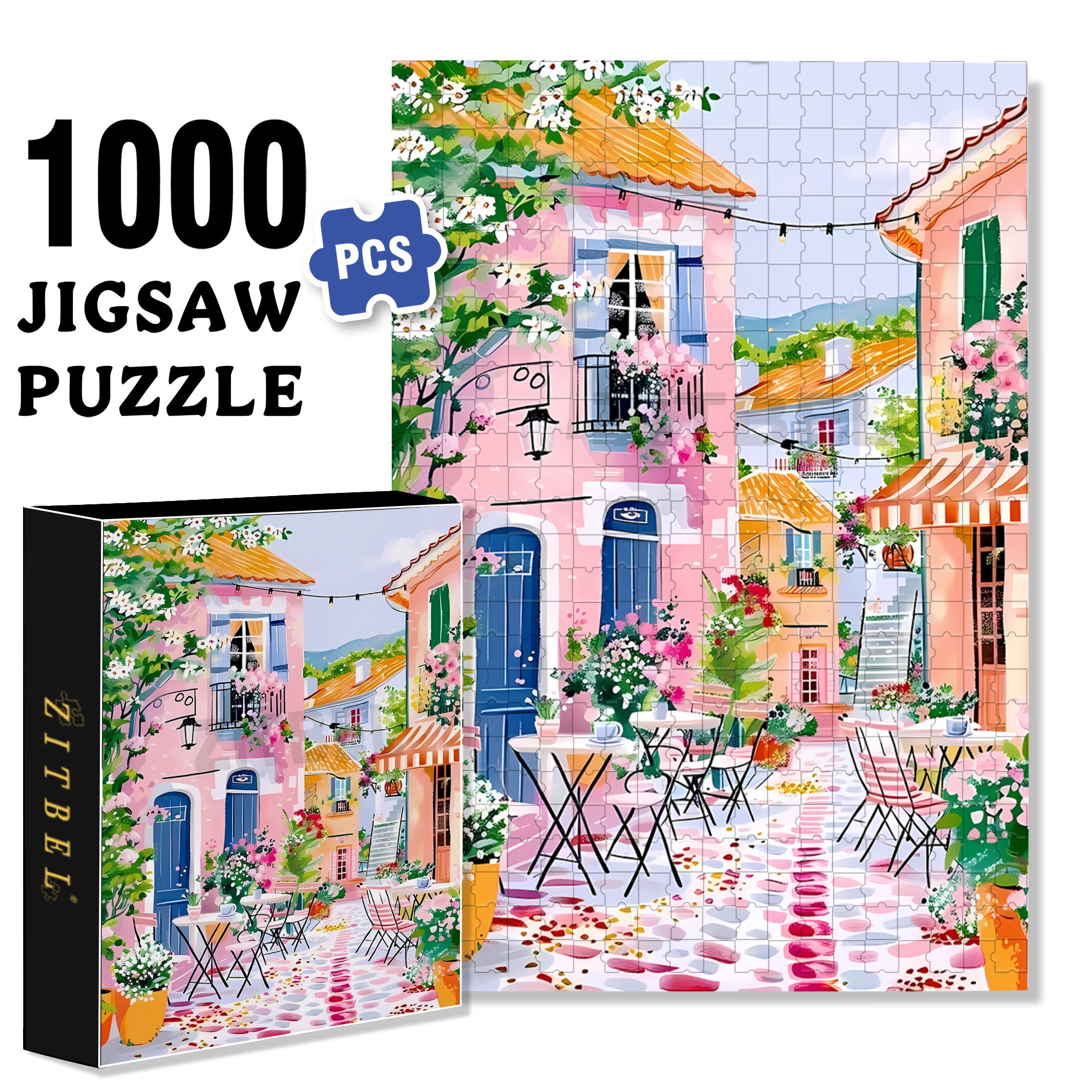 Fashion Town 500pcs/1000pcs Jigsaw Puzzle, Scratch-Resistant, Interactive Family Game & Brain-Boosting DIY Decor, Perfect for Halloween, Christmas & New Year Gifts, Family Puzzle Game