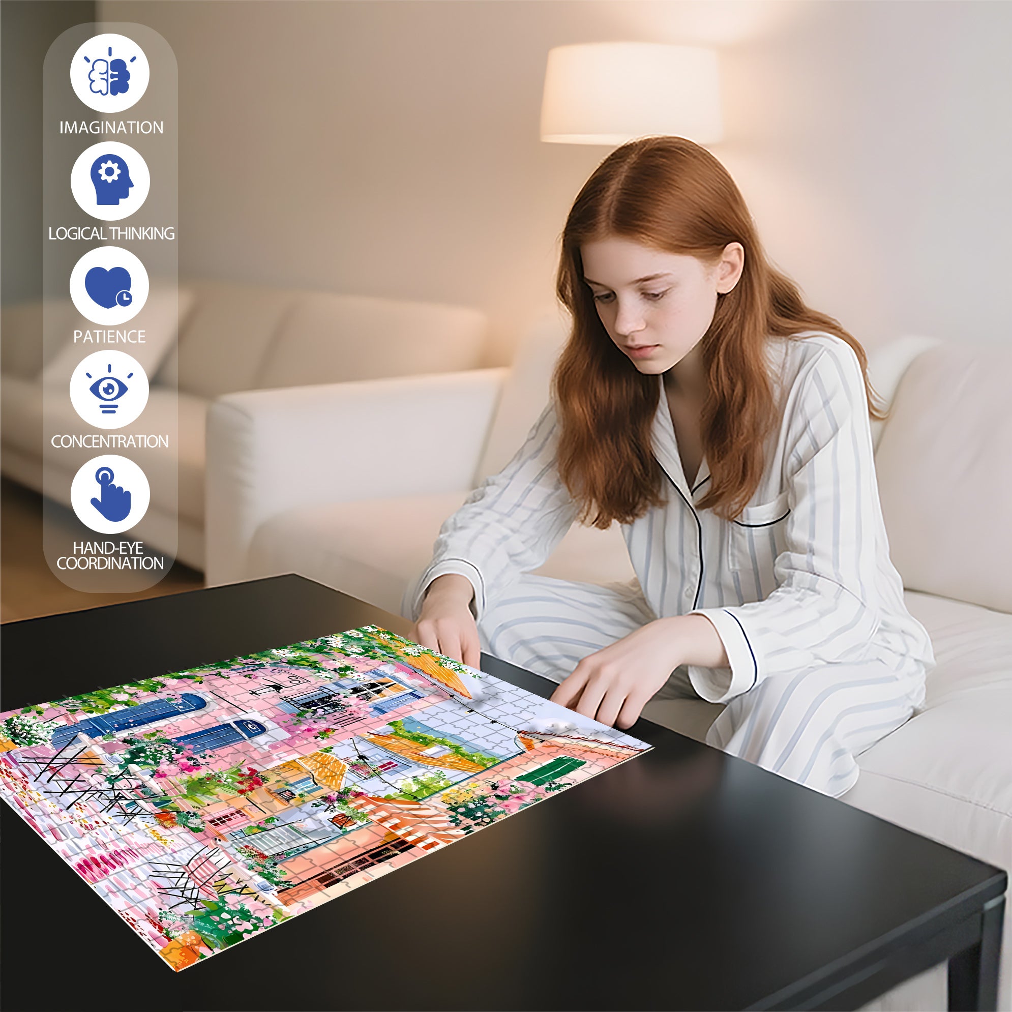Fashion Town 500pcs/1000pcs Jigsaw Puzzle, Scratch-Resistant, Interactive Family Game & Brain-Boosting DIY Decor, Perfect for Halloween, Christmas & New Year Gifts, Family Puzzle Game