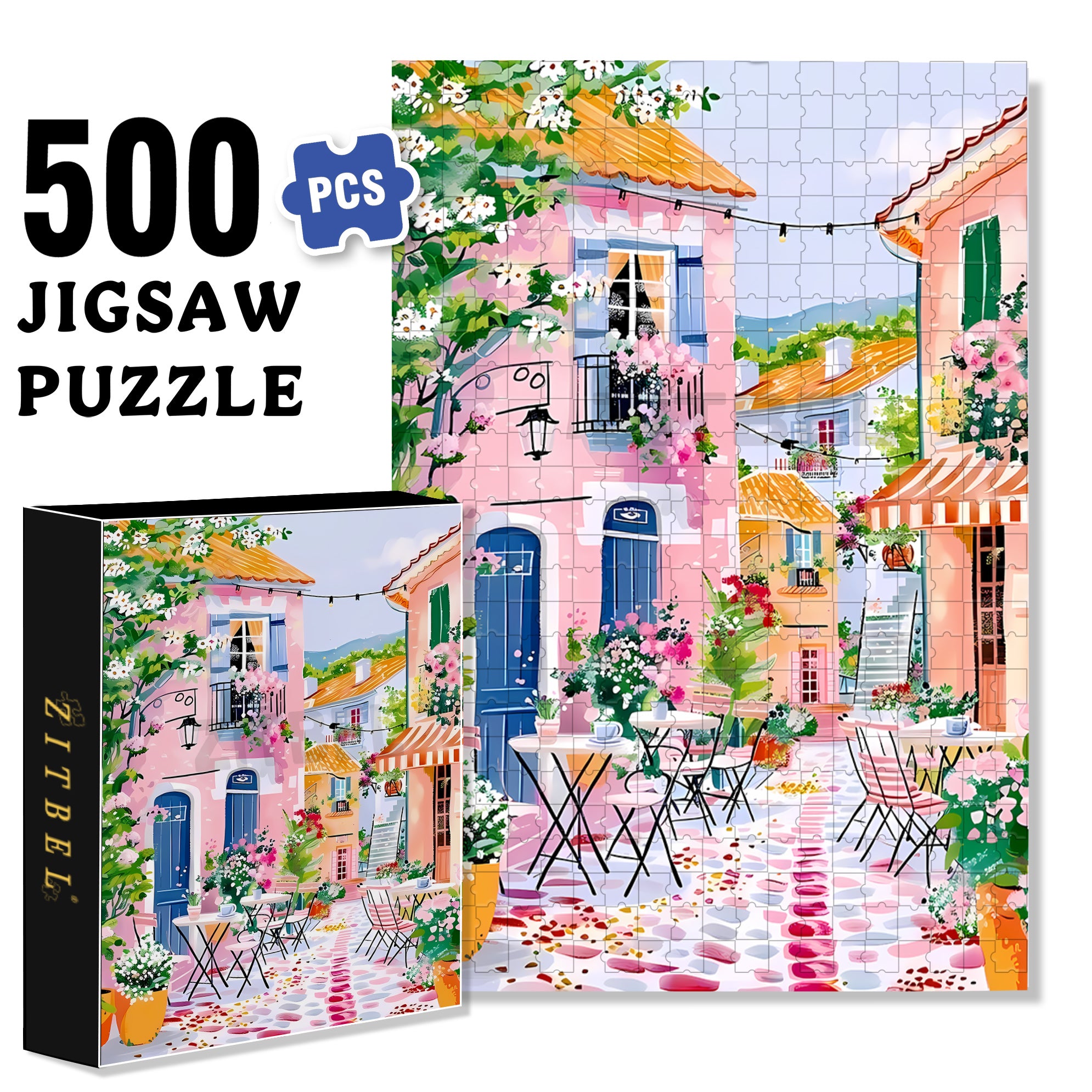 Fashion Town 500pcs/1000pcs Jigsaw Puzzle, Scratch-Resistant, Interactive Family Game & Brain-Boosting DIY Decor, Perfect for Halloween, Christmas & New Year Gifts, Family Puzzle Game