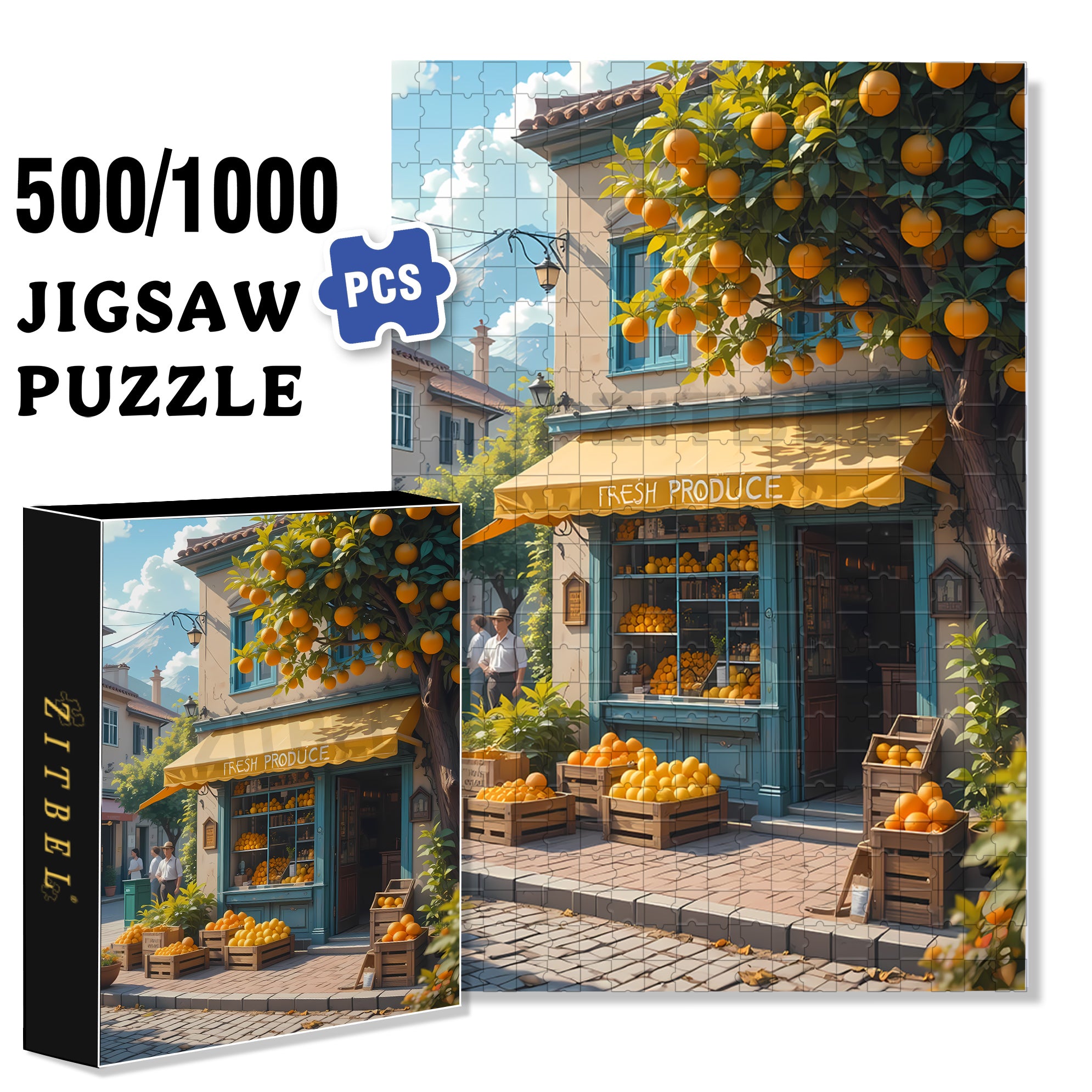 Fresh Produce 500pcs/1000pcs Jigsaw Puzzle, Scratch-Resistant, Interactive Family Game & Brain-Boosting DIY Decor, Perfect for Halloween, Christmas & New Year Gifts, Family Puzzle Game