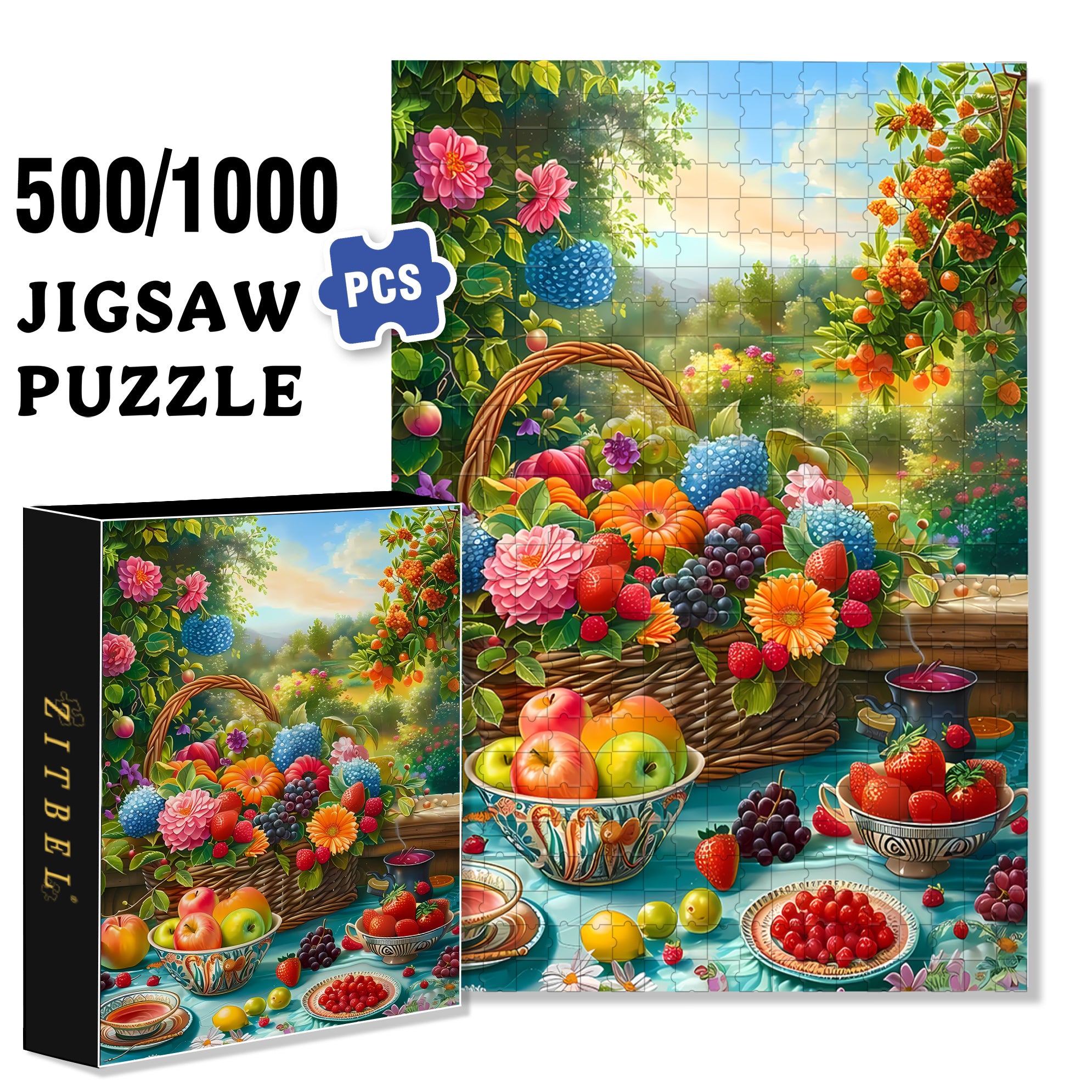 Fruity Aroma 500pcs/1000pcs Jigsaw Puzzle, Scratch-Resistant, Interactive Family Game & Brain-Boosting DIY Decor, Perfect for Halloween, Christmas & New Year Gifts, Family Puzzle Game