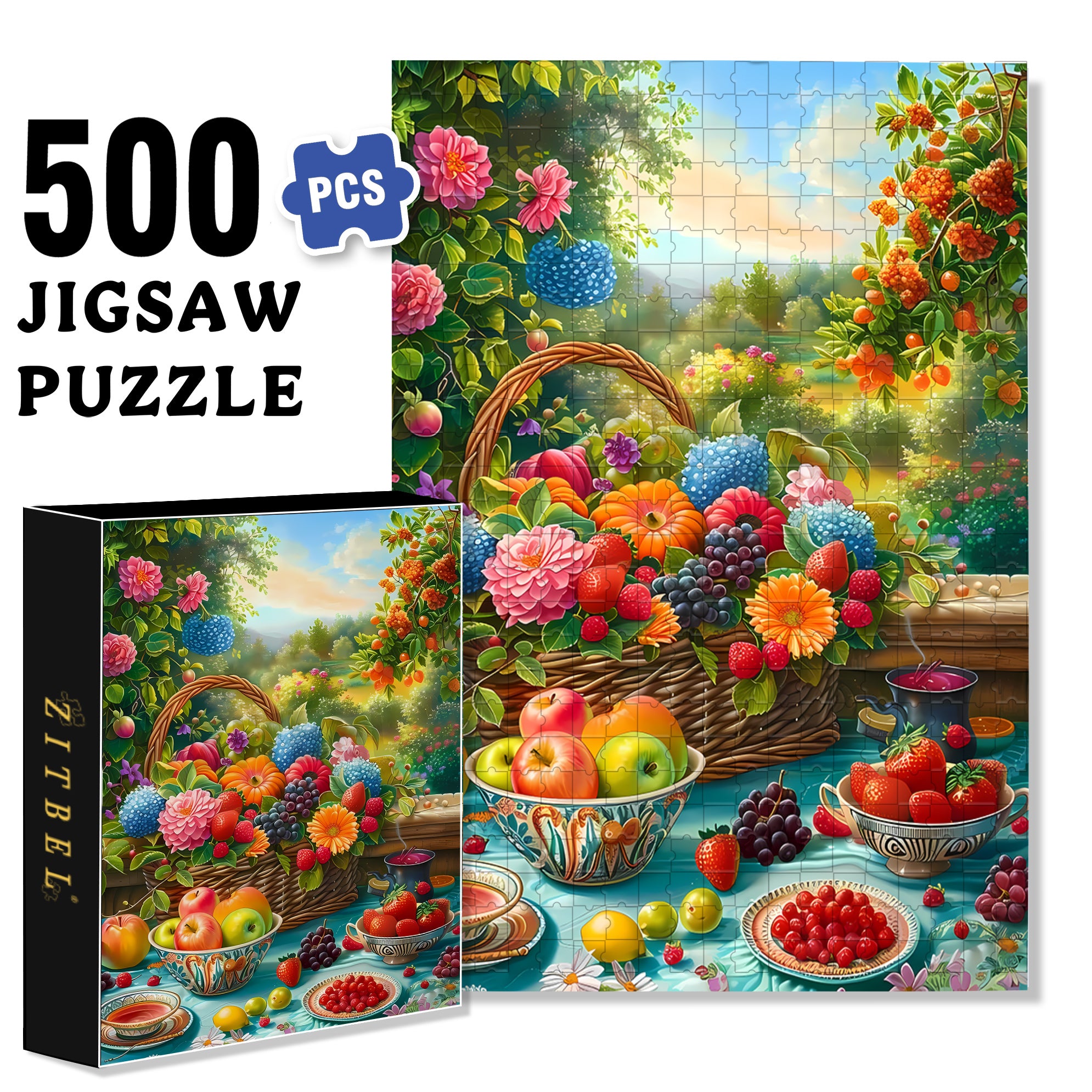 Fruity Aroma 500pcs/1000pcs Jigsaw Puzzle, Scratch-Resistant, Interactive Family Game & Brain-Boosting DIY Decor, Perfect for Halloween, Christmas & New Year Gifts, Family Puzzle Game