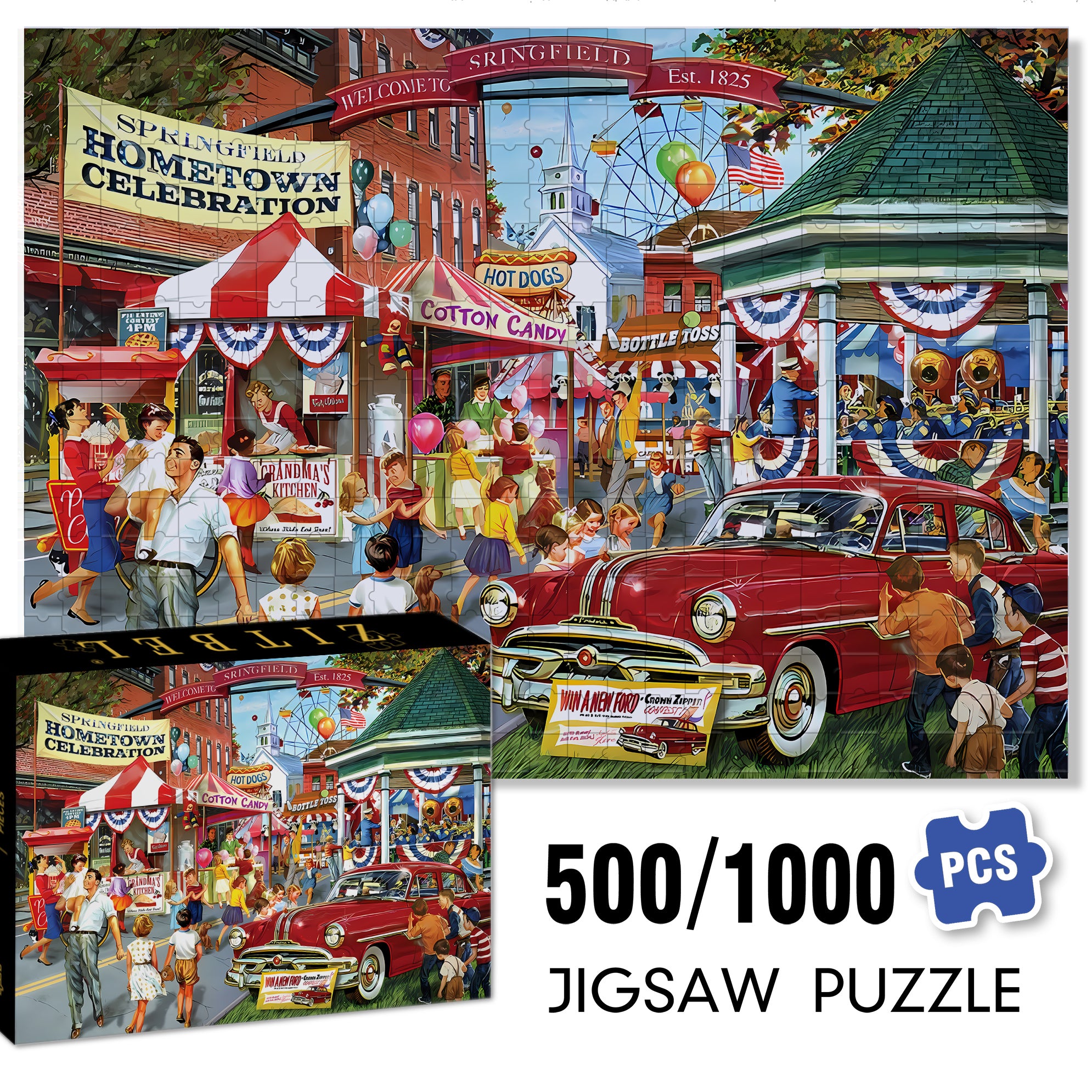Hometown Celebration 500pcs/1000pcs Jigsaw Puzzle, Scratch-Resistant, Interactive Family Game & Brain-Boosting DIY Decor, Perfect for Halloween, Christmas & New Year Gifts, Family Puzzle Game