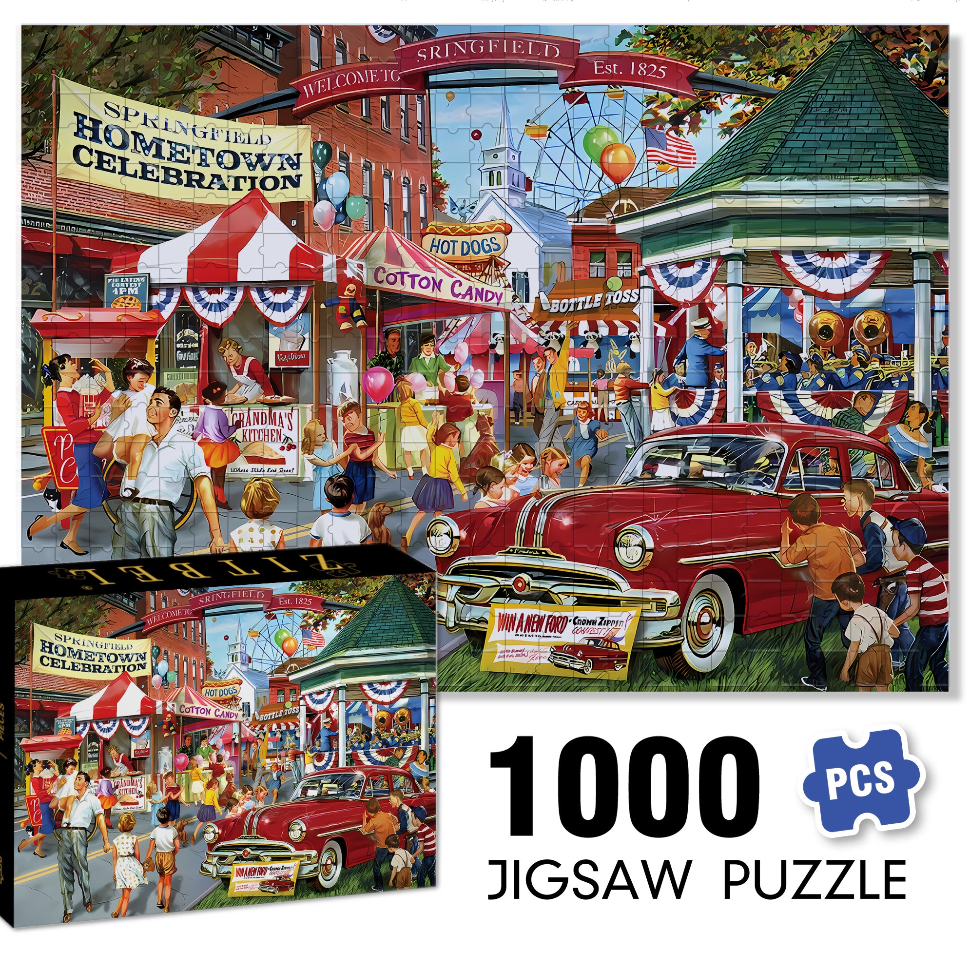 Hometown Celebration 500pcs/1000pcs Jigsaw Puzzle, Scratch-Resistant, Interactive Family Game & Brain-Boosting DIY Decor, Perfect for Halloween, Christmas & New Year Gifts, Family Puzzle Game