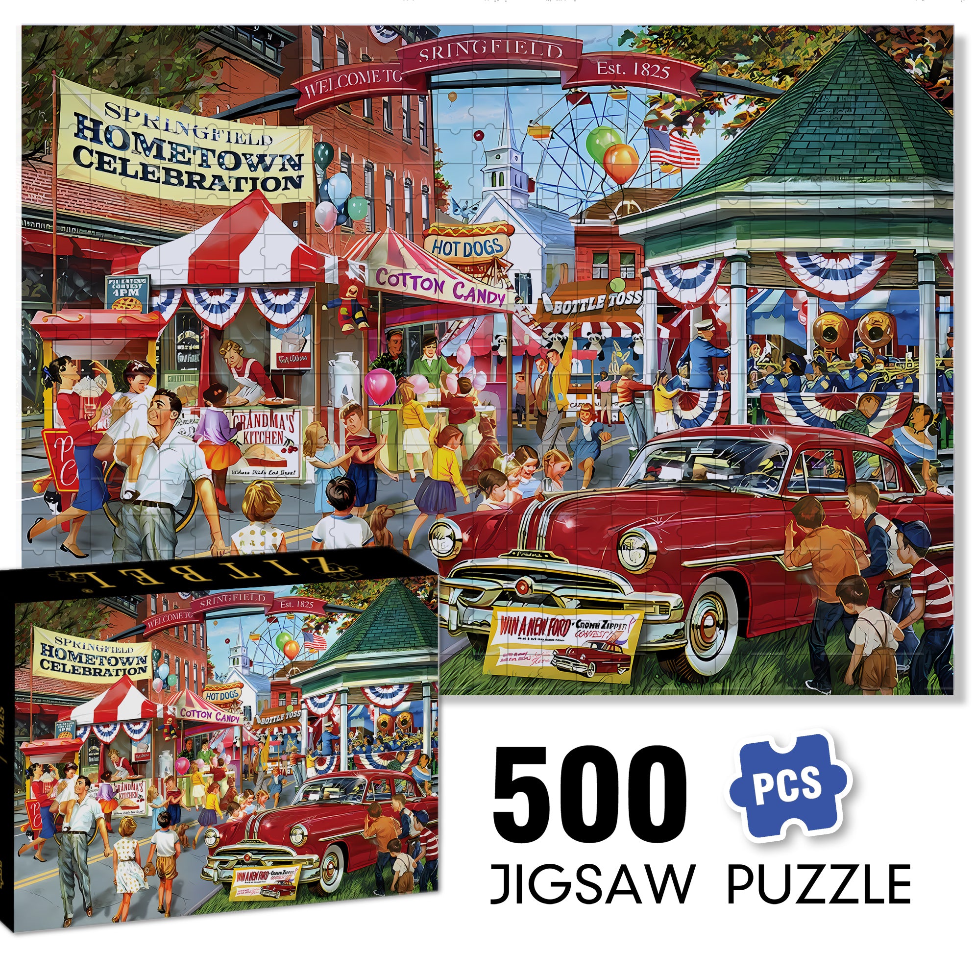 Hometown Celebration 500pcs/1000pcs Jigsaw Puzzle, Scratch-Resistant, Interactive Family Game & Brain-Boosting DIY Decor, Perfect for Halloween, Christmas & New Year Gifts, Family Puzzle Game