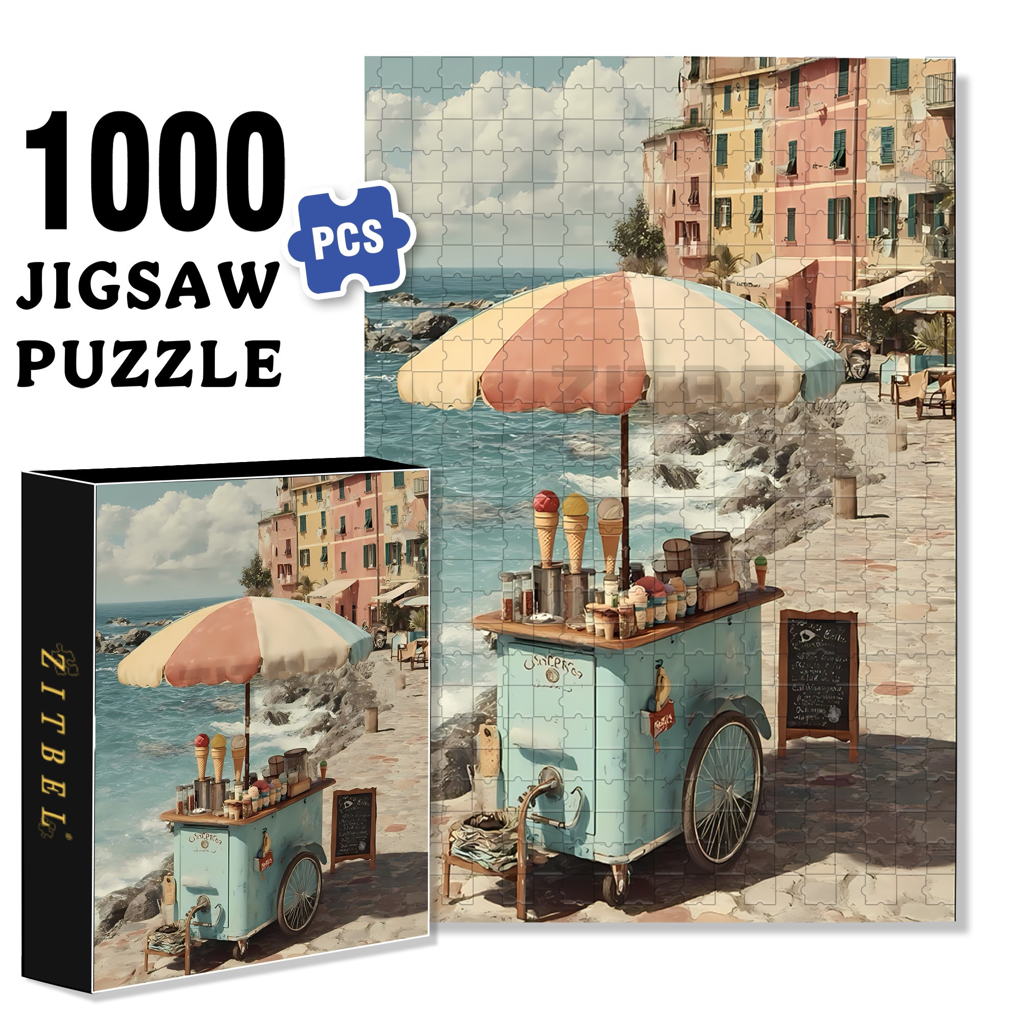 Ice-cream Stand 500pcs/1000pcs Jigsaw Puzzle, Scratch-Resistant, Interactive Family Game & Brain-Boosting DIY Decor, Perfect for Halloween, Christmas & New Year Gifts, Family Puzzle Game