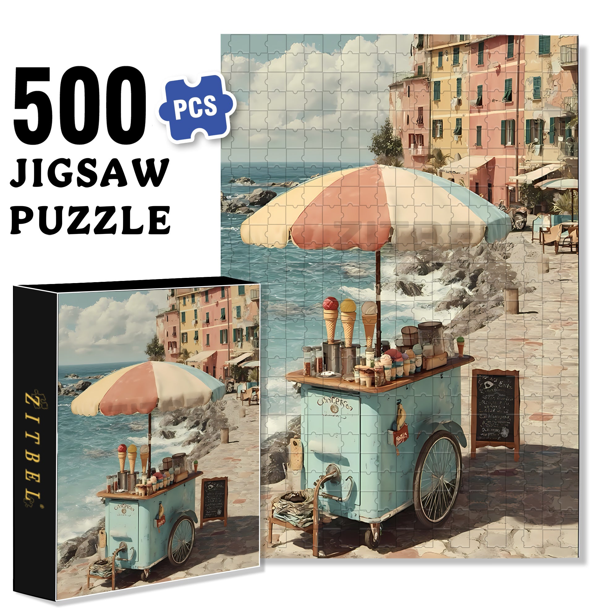 Ice-cream Stand 500pcs/1000pcs Jigsaw Puzzle, Scratch-Resistant, Interactive Family Game & Brain-Boosting DIY Decor, Perfect for Halloween, Christmas & New Year Gifts, Family Puzzle Game