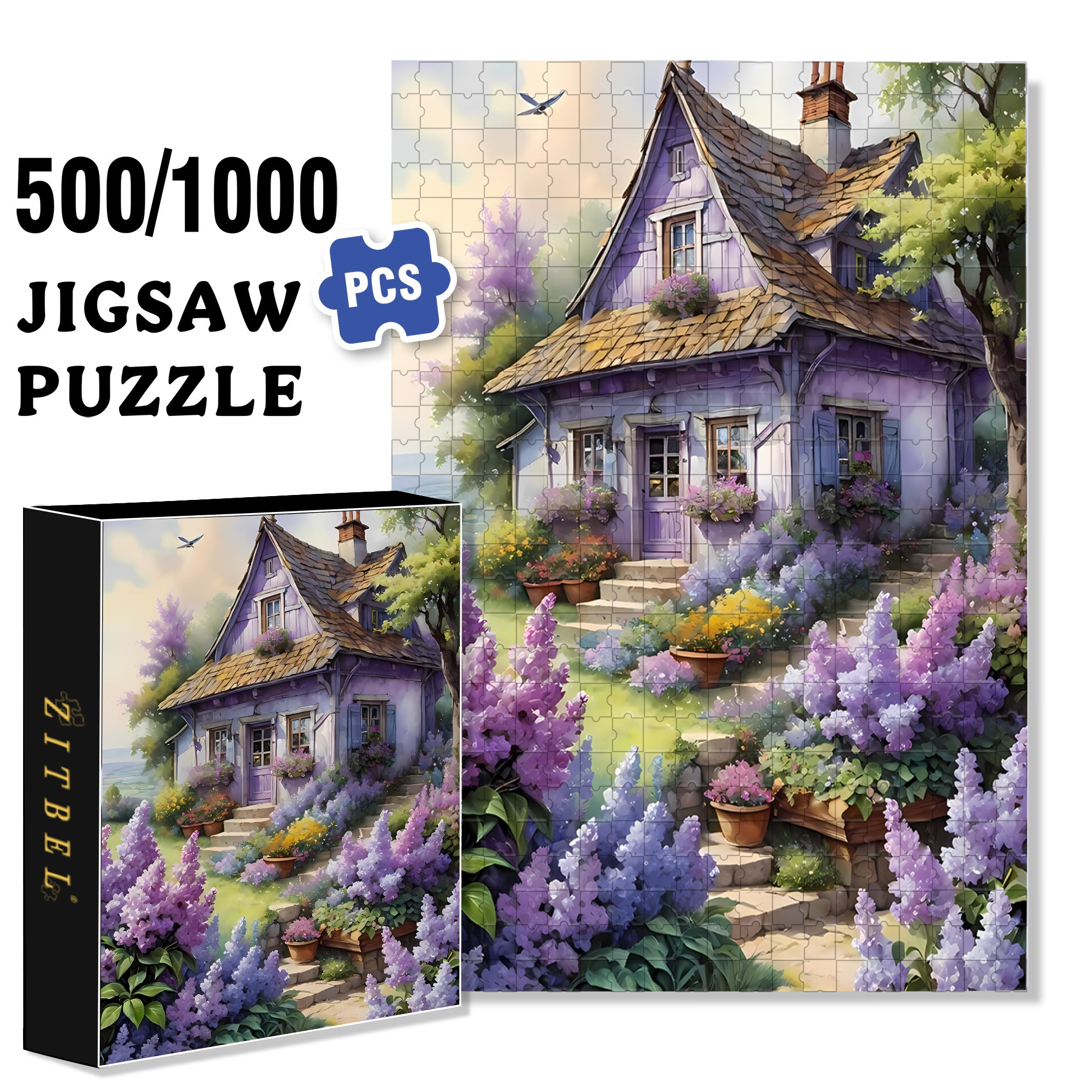 Lavender Garden 500pcs/1000pcs Jigsaw Puzzle, Scratch-Resistant, Interactive Family Game & Brain-Boosting DIY Decor, Perfect for Halloween, Christmas & New Year Gifts, Family Puzzle Game