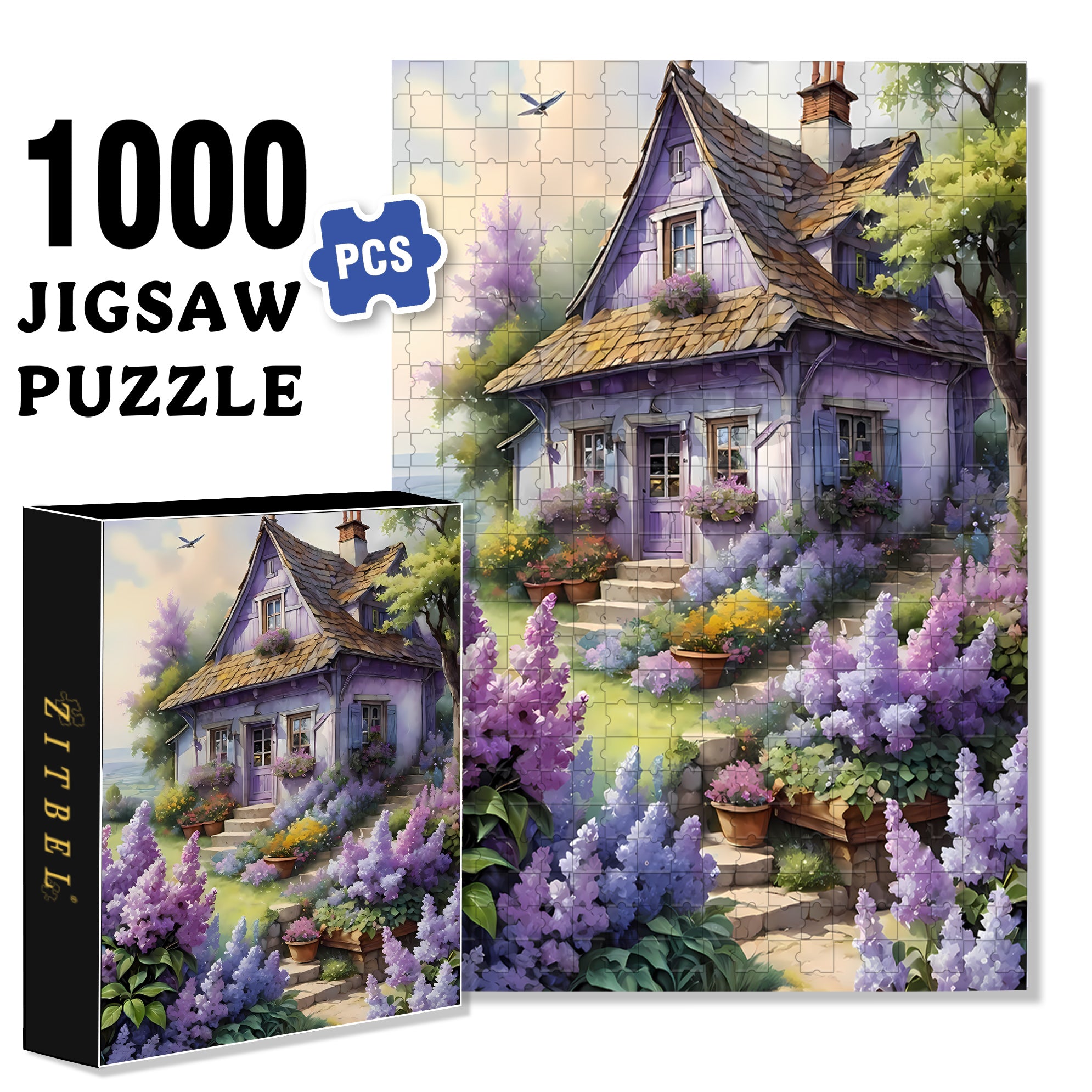 Lavender Garden 500pcs/1000pcs Jigsaw Puzzle, Scratch-Resistant, Interactive Family Game & Brain-Boosting DIY Decor, Perfect for Halloween, Christmas & New Year Gifts, Family Puzzle Game