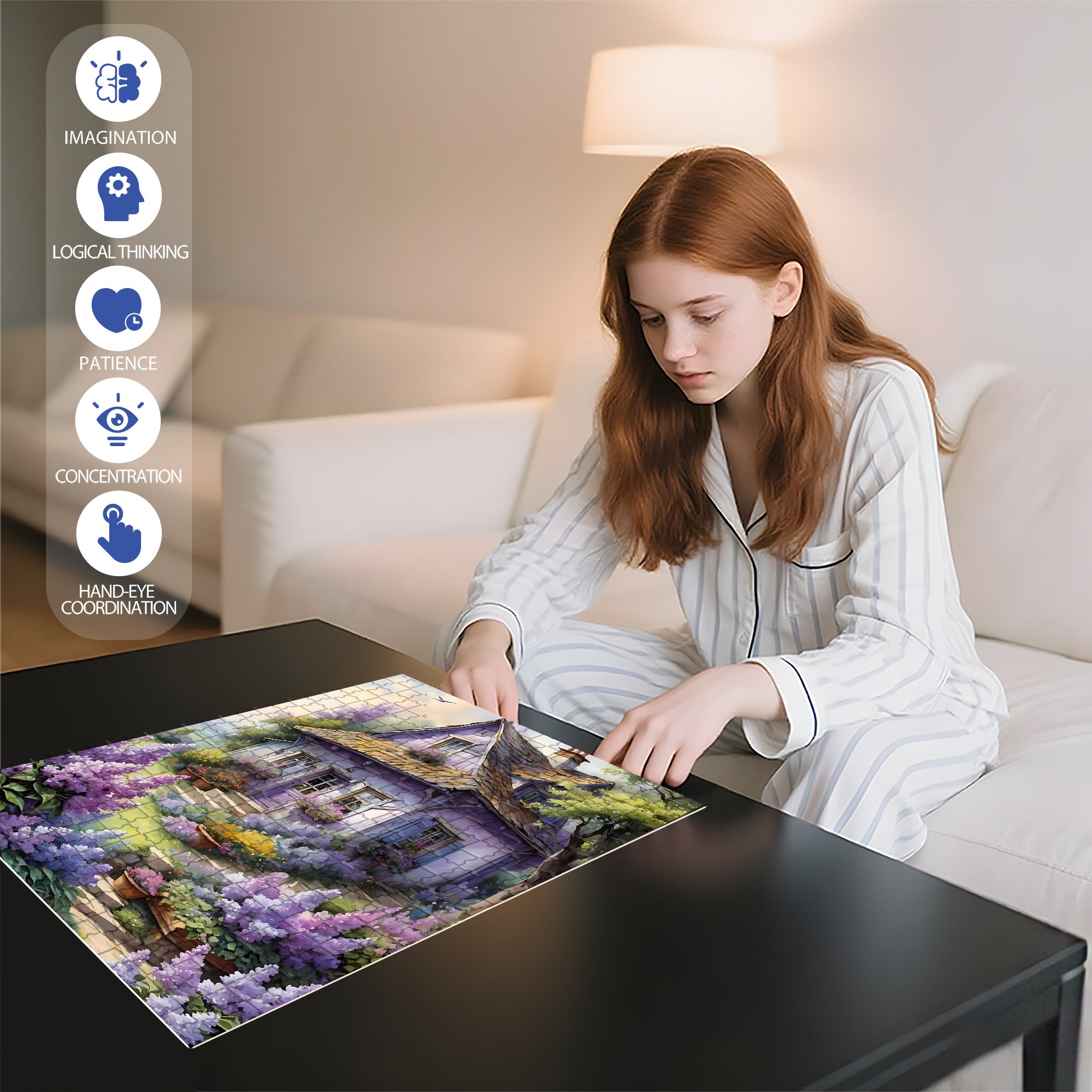 Lavender Garden 500pcs/1000pcs Jigsaw Puzzle, Scratch-Resistant, Interactive Family Game & Brain-Boosting DIY Decor, Perfect for Halloween, Christmas & New Year Gifts, Family Puzzle Game