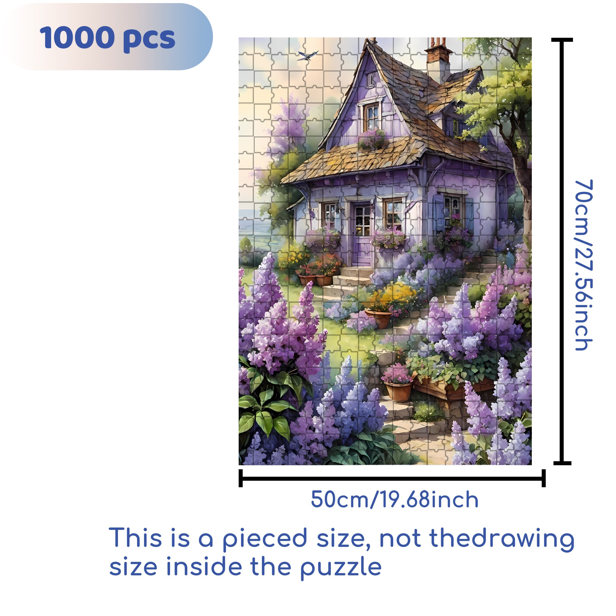 Lavender Garden 500pcs/1000pcs Jigsaw Puzzle, Scratch-Resistant, Interactive Family Game & Brain-Boosting DIY Decor, Perfect for Halloween, Christmas & New Year Gifts, Family Puzzle Game
